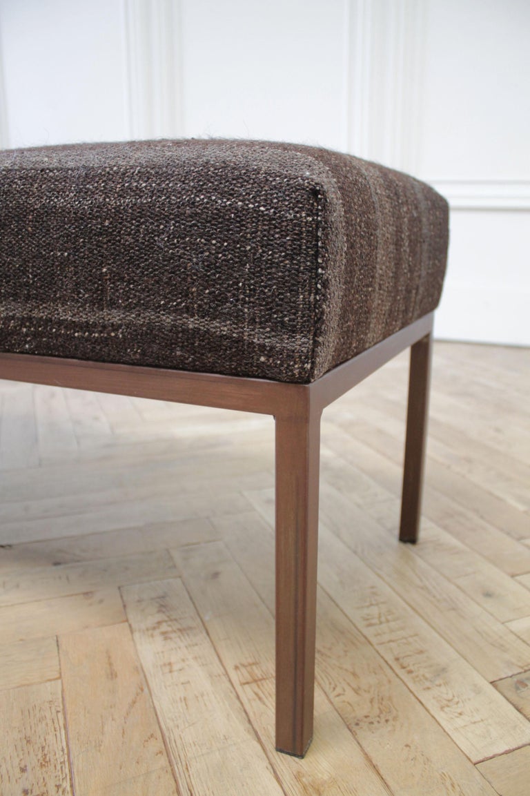Custom Iron and Vintage Rug Upholstered Bench at 1stDibs