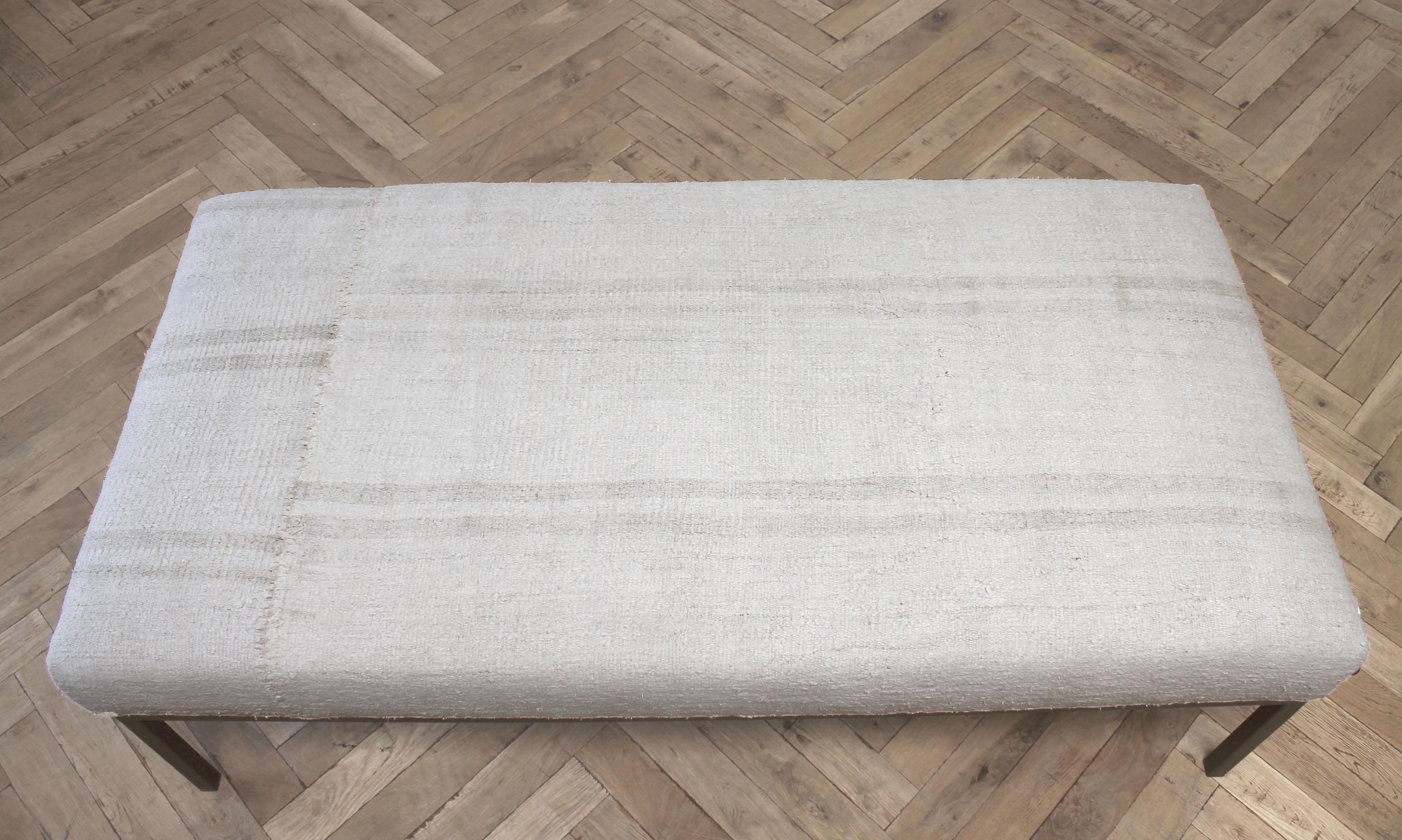 Custom Iron and Vintage Rug Upholstered Bench 1