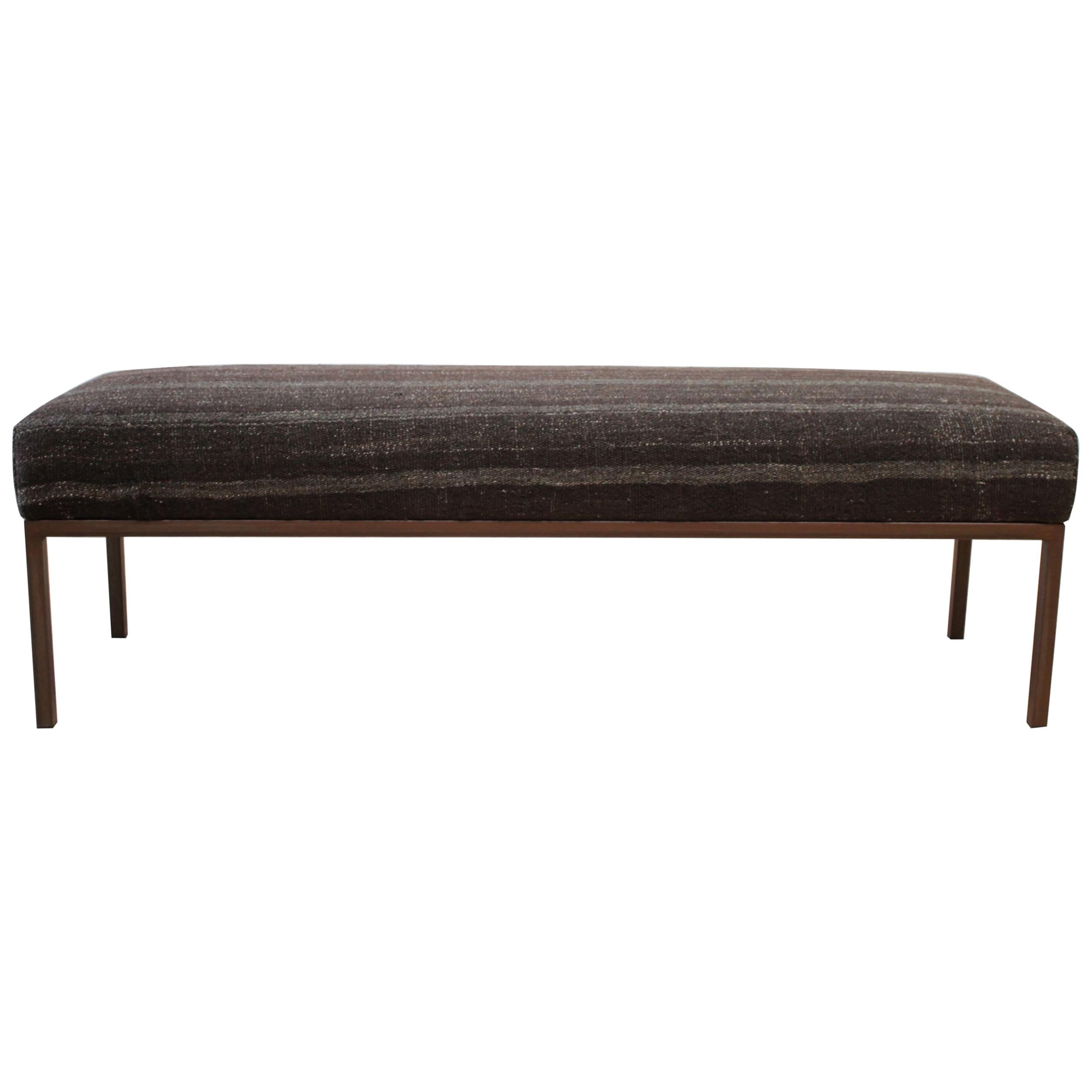 Custom Iron and Vintage Rug Upholstered Bench at 1stDibs