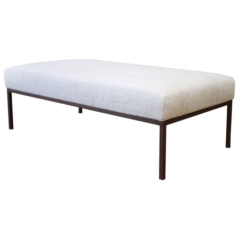 Custom Iron And Vintage Rug Upholstered Bench For Sale At 1stdibs