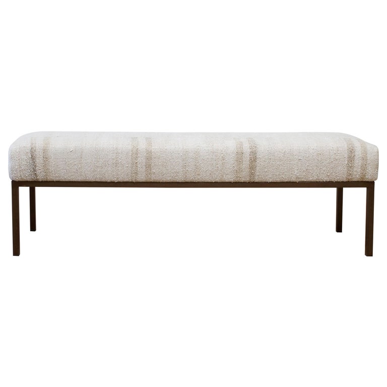 Custom Iron And Vintage Rug Upholstered Bench For Sale At 1stdibs