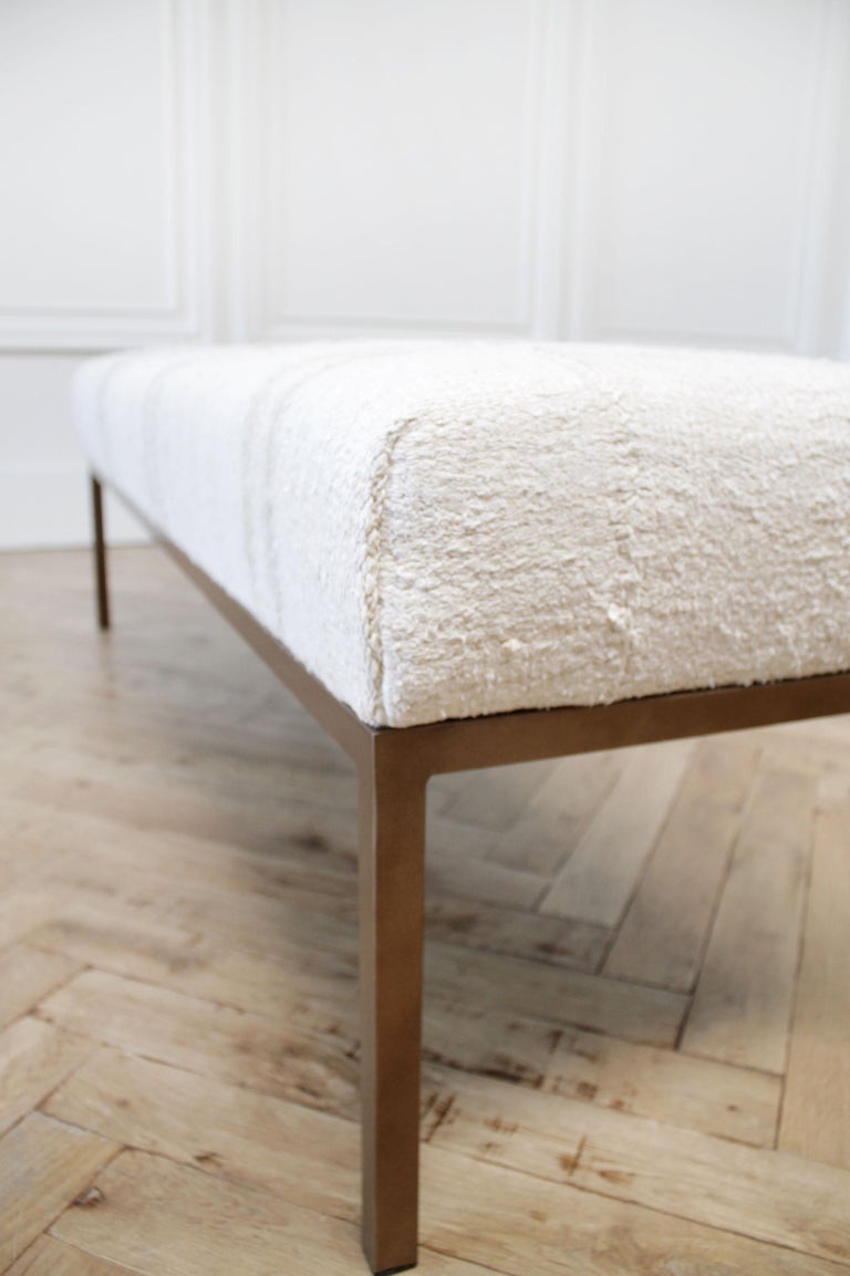 Custom Iron and Vintage Rug Upholstered Bench Ottoman at 1stDibs
