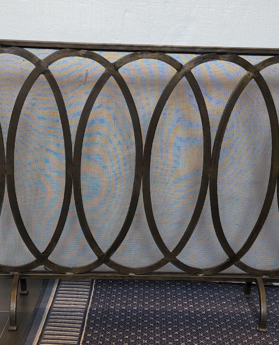 20th Century Custom Iron Pattern Fire Screen For Sale