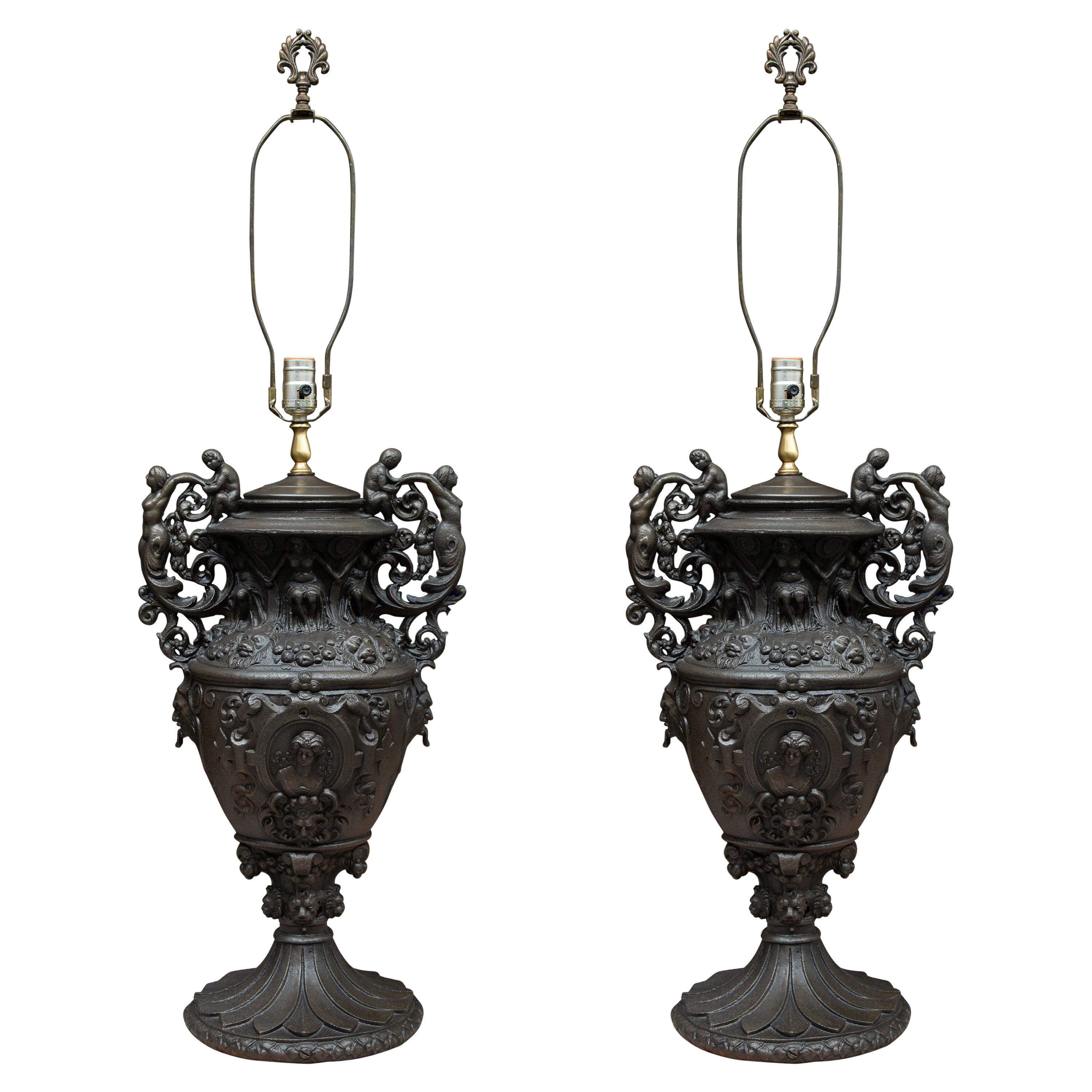 Custom Iron Table Lamp - Pair available For Sale
