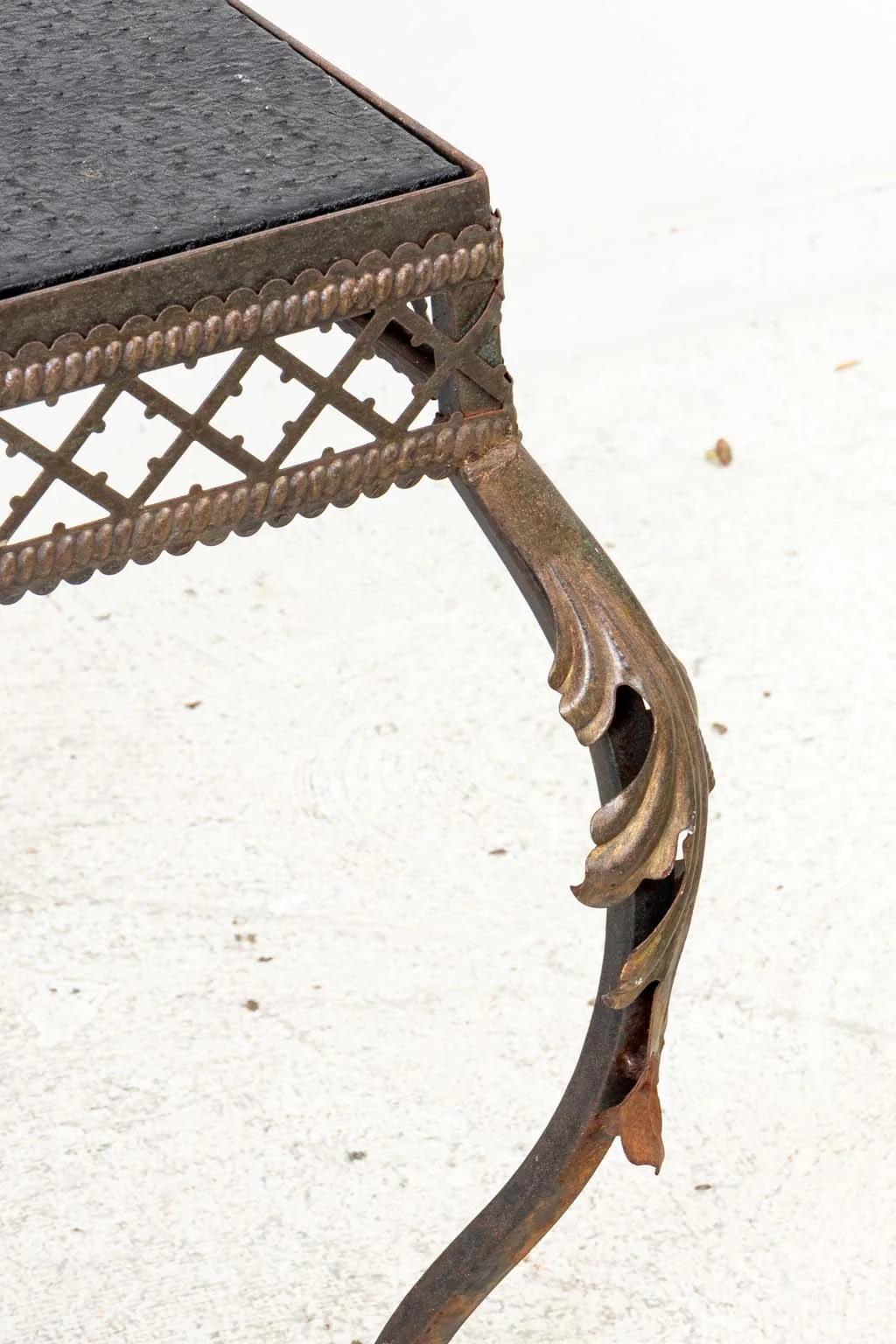 Custom Iron Table with Faux Leather Top For Sale 5