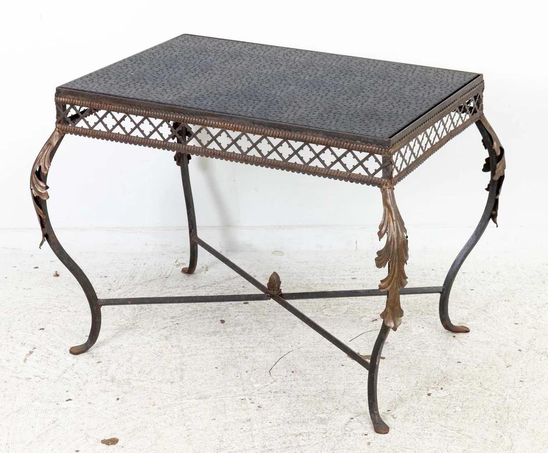 Custom Iron Table with Faux Leather Top For Sale 1