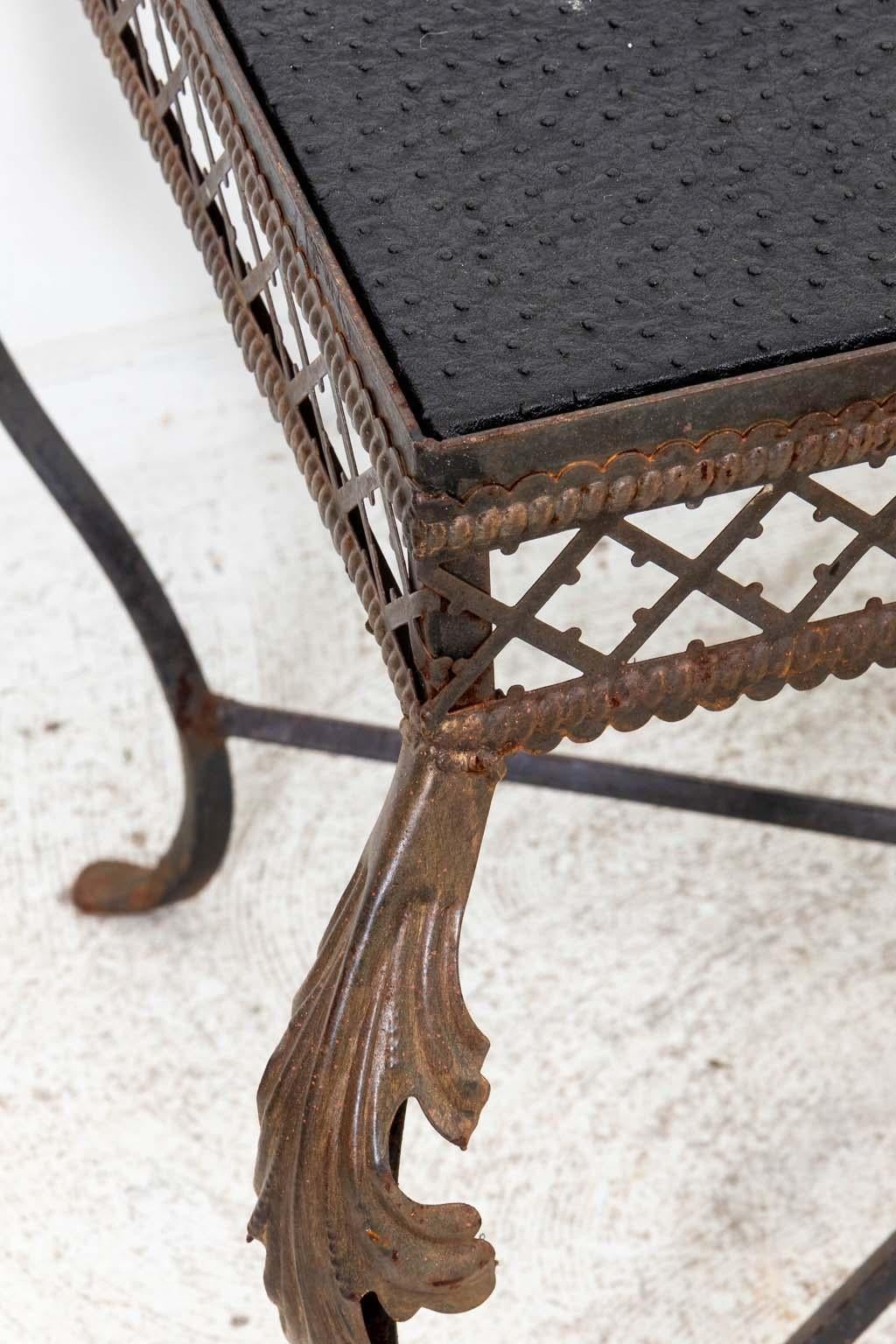 Custom Iron Table with Faux Leather Top For Sale 3