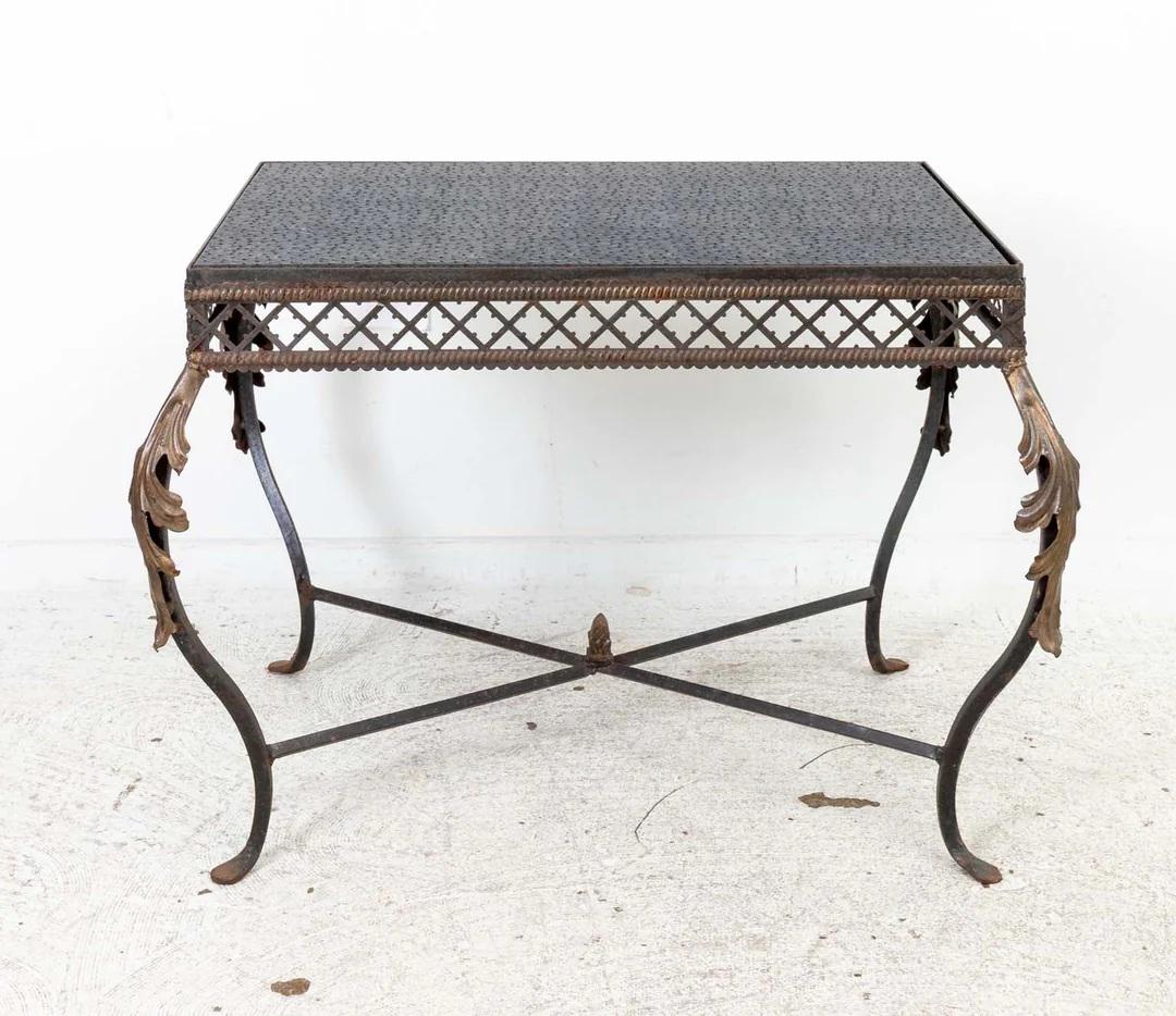 Custom Iron Table with Faux Leather Top For Sale 4