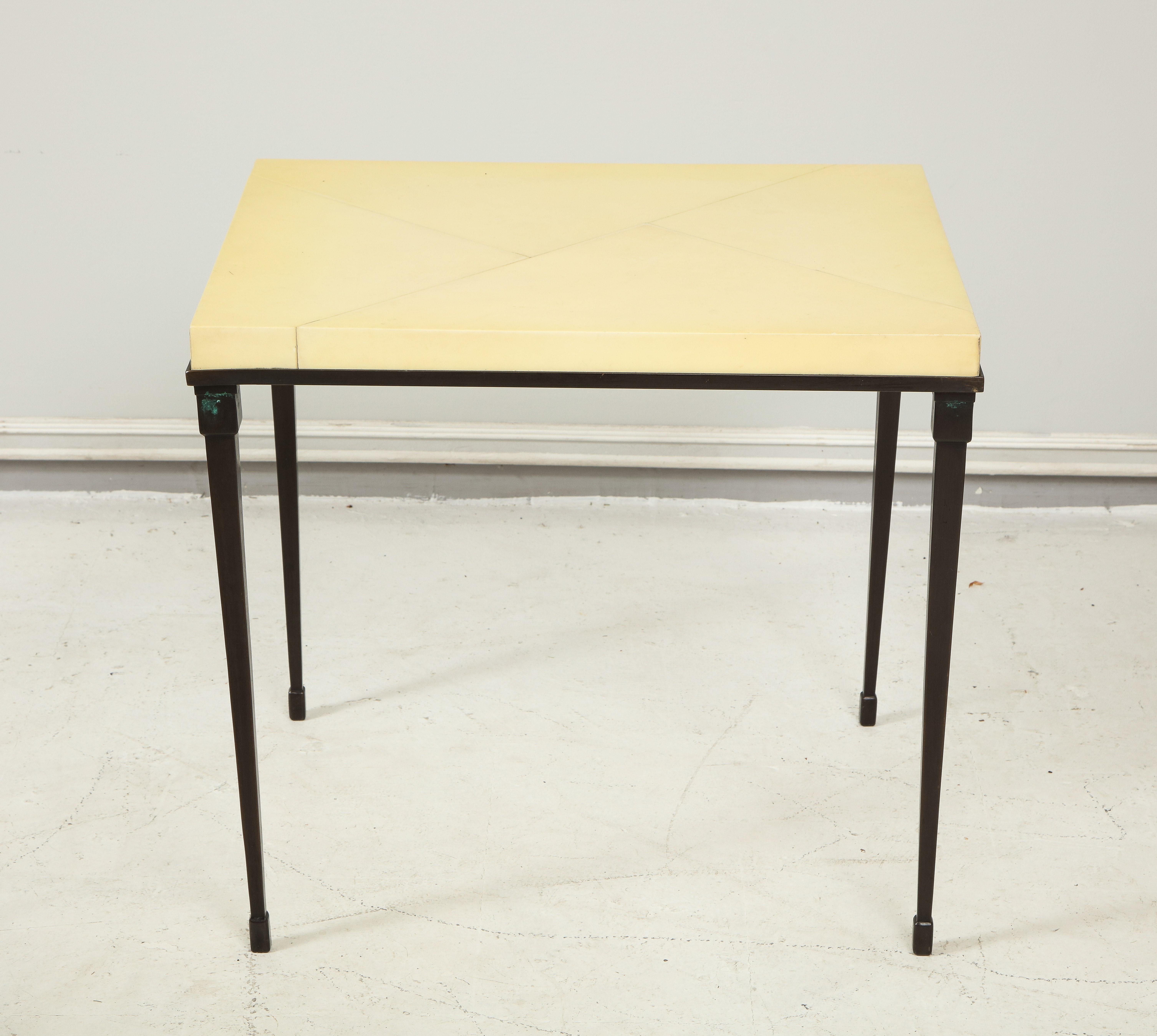 Modern Custom Parchment-Top Table with Iron Base