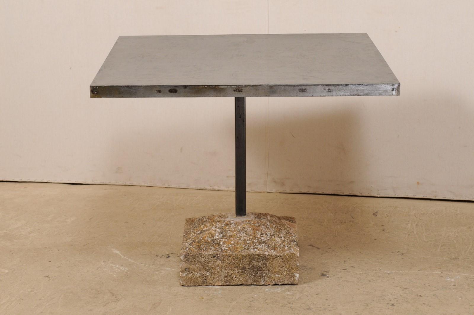 Custom Iron Top Table on 19th Century Spanish Stone Plinth Base 1