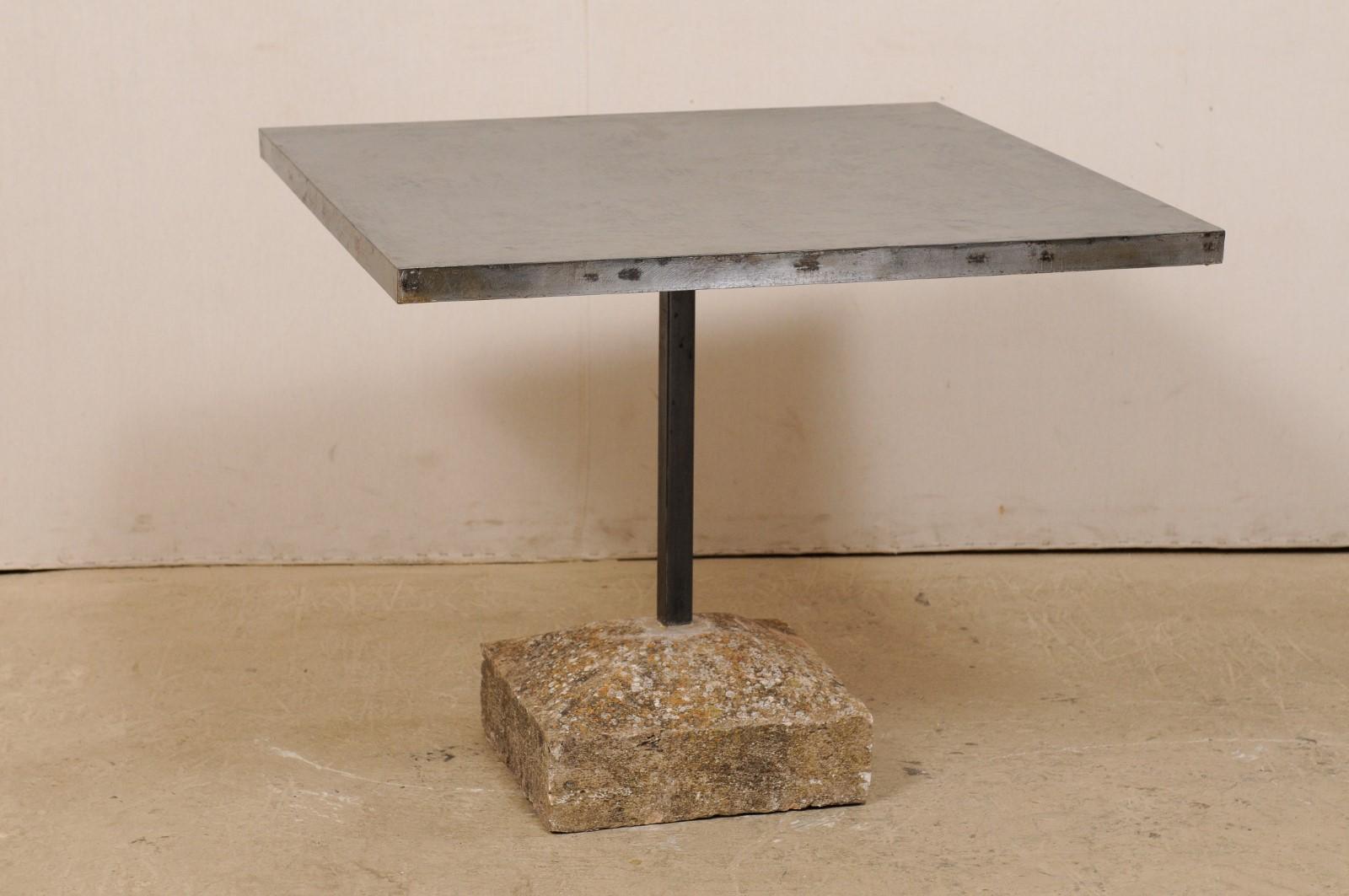 Custom Iron Top Table on 19th Century Spanish Stone Plinth Base 2
