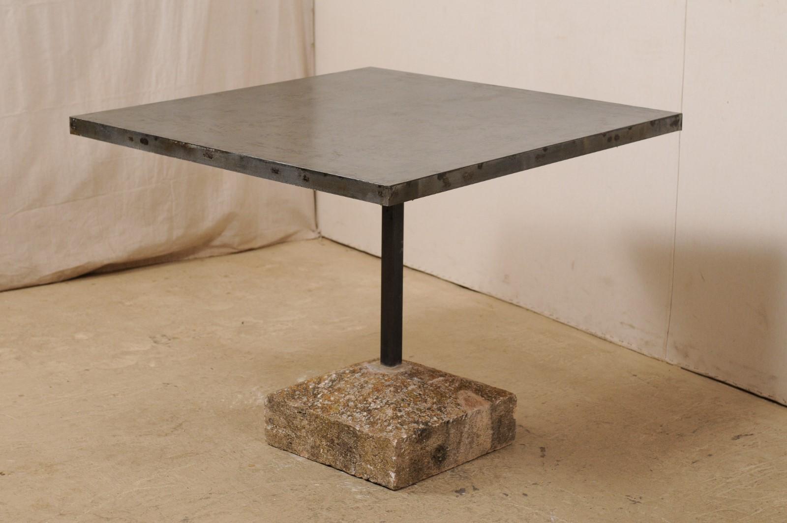 Custom Iron Top Table on 19th Century Spanish Stone Plinth Base 3