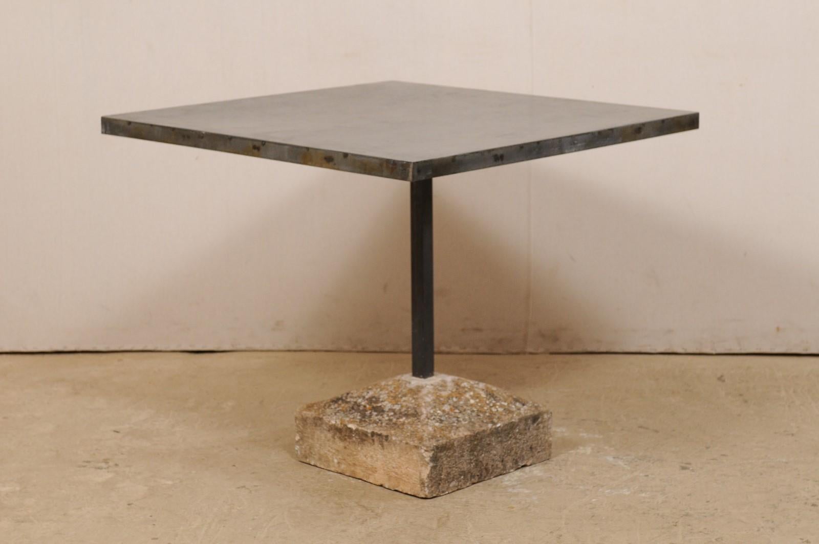 Custom Iron Top Table on 19th Century Spanish Stone Plinth Base 4