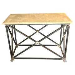 Custom Iron Welded Console Table wth Medallions and Composition Stone Top