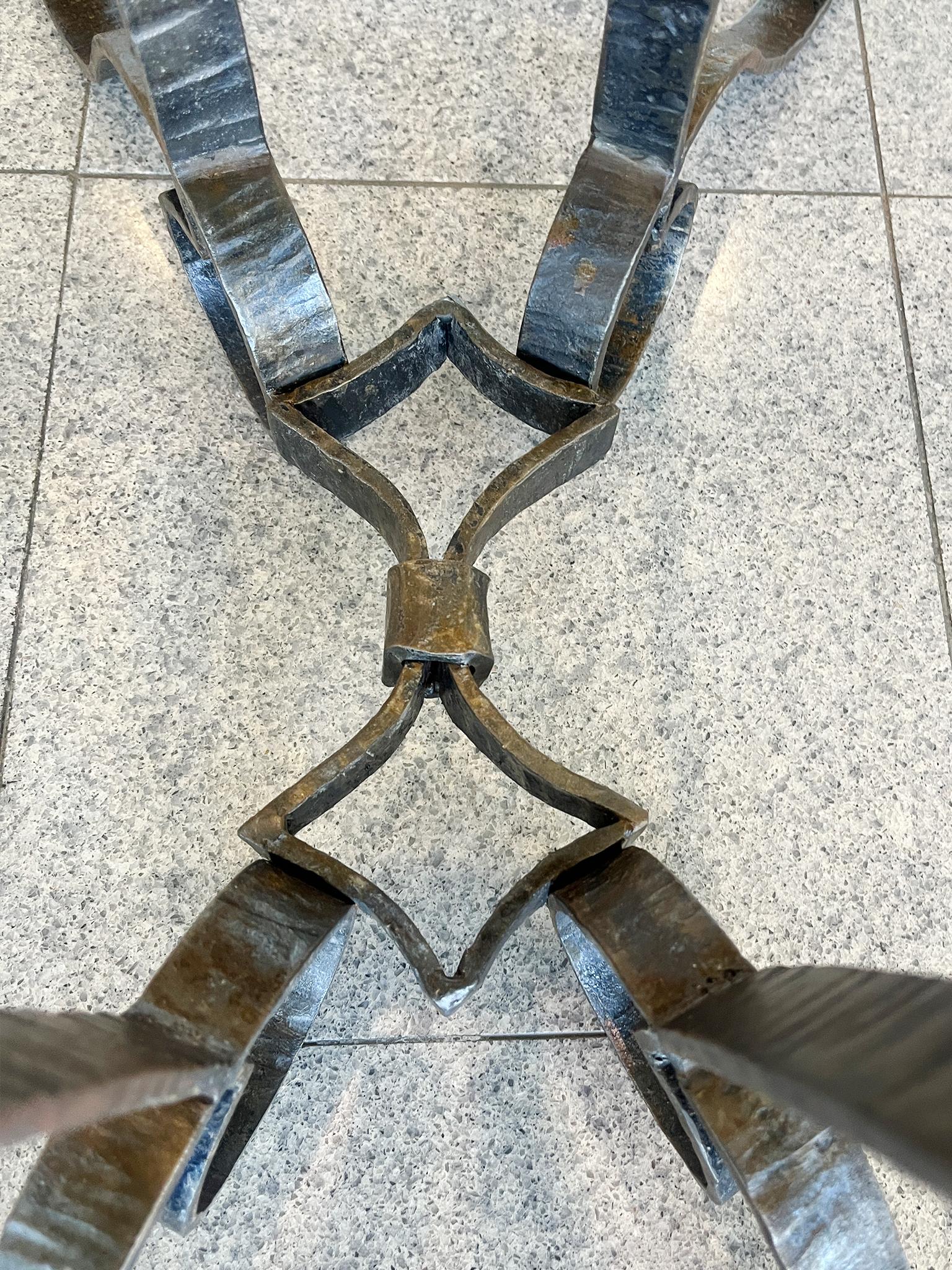 Custom Iron & White Carrara Marble Side Tables in the Style of René Drouet - A P For Sale 3