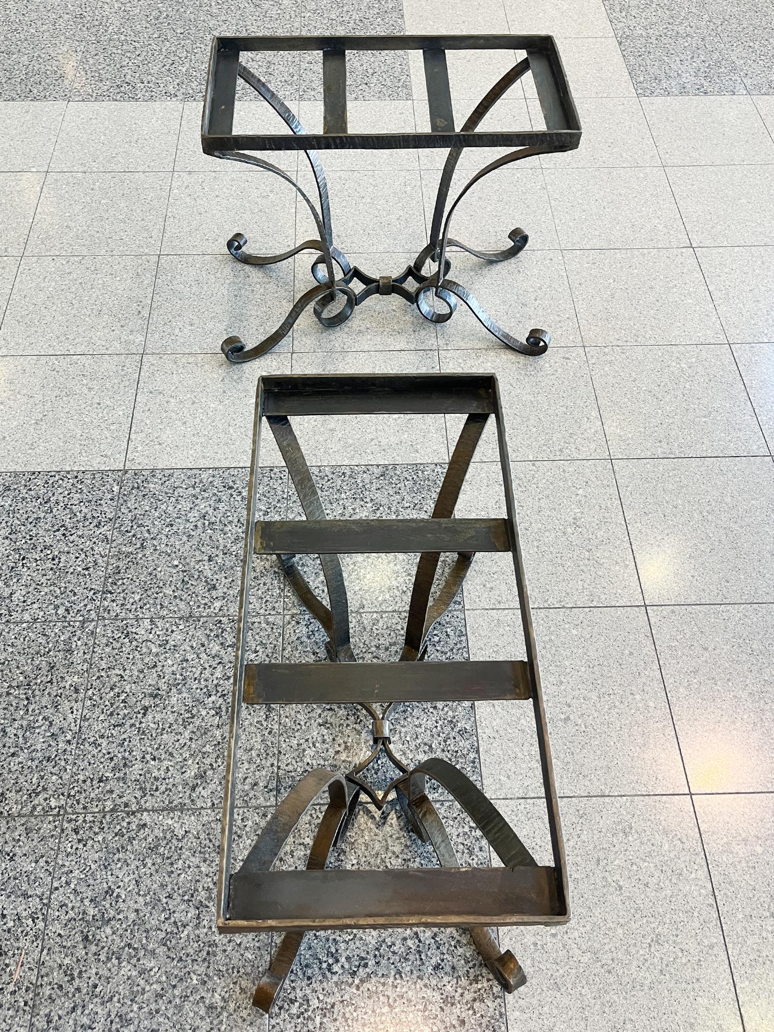 Contemporary Custom Iron & White Carrara Marble Side Tables in the Style of René Drouet - A P For Sale