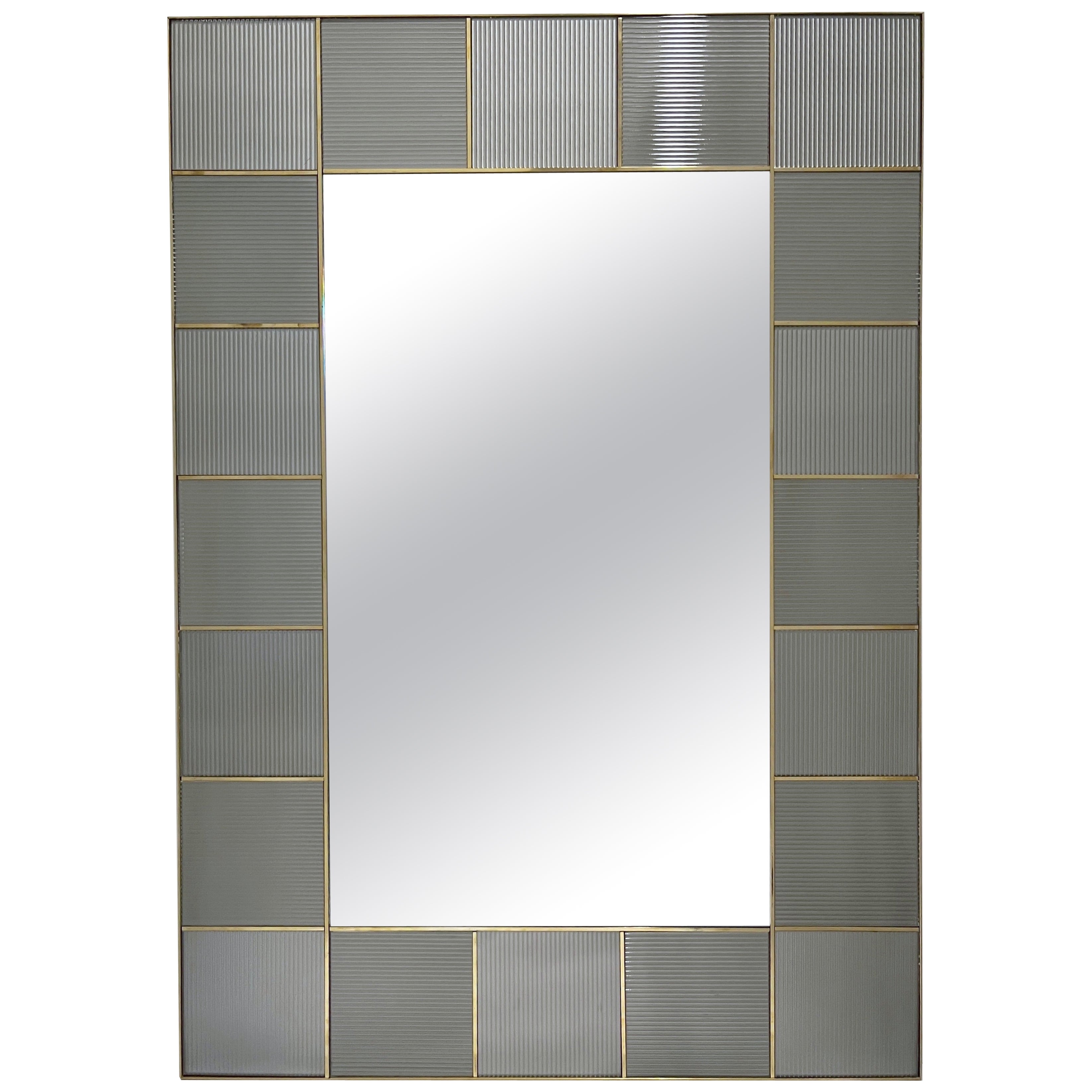 Benutzerdefinierte Italienisch Art Deco Silber Grau Murano Glas Geometrische Kachel Messing Spiegel