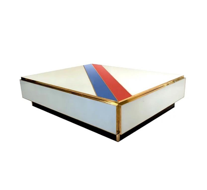 Table basse à 2 tiroirs en verre blanc strié Blue Design italien sur mesure en vente 1