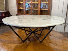 Custom Italian Coffee Table with Marble Top and Steel Base