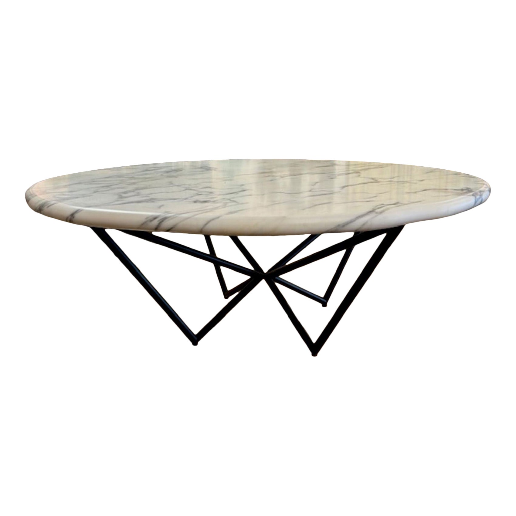 Custom Italian Coffee Table with Marble Top and Steel Base en venta