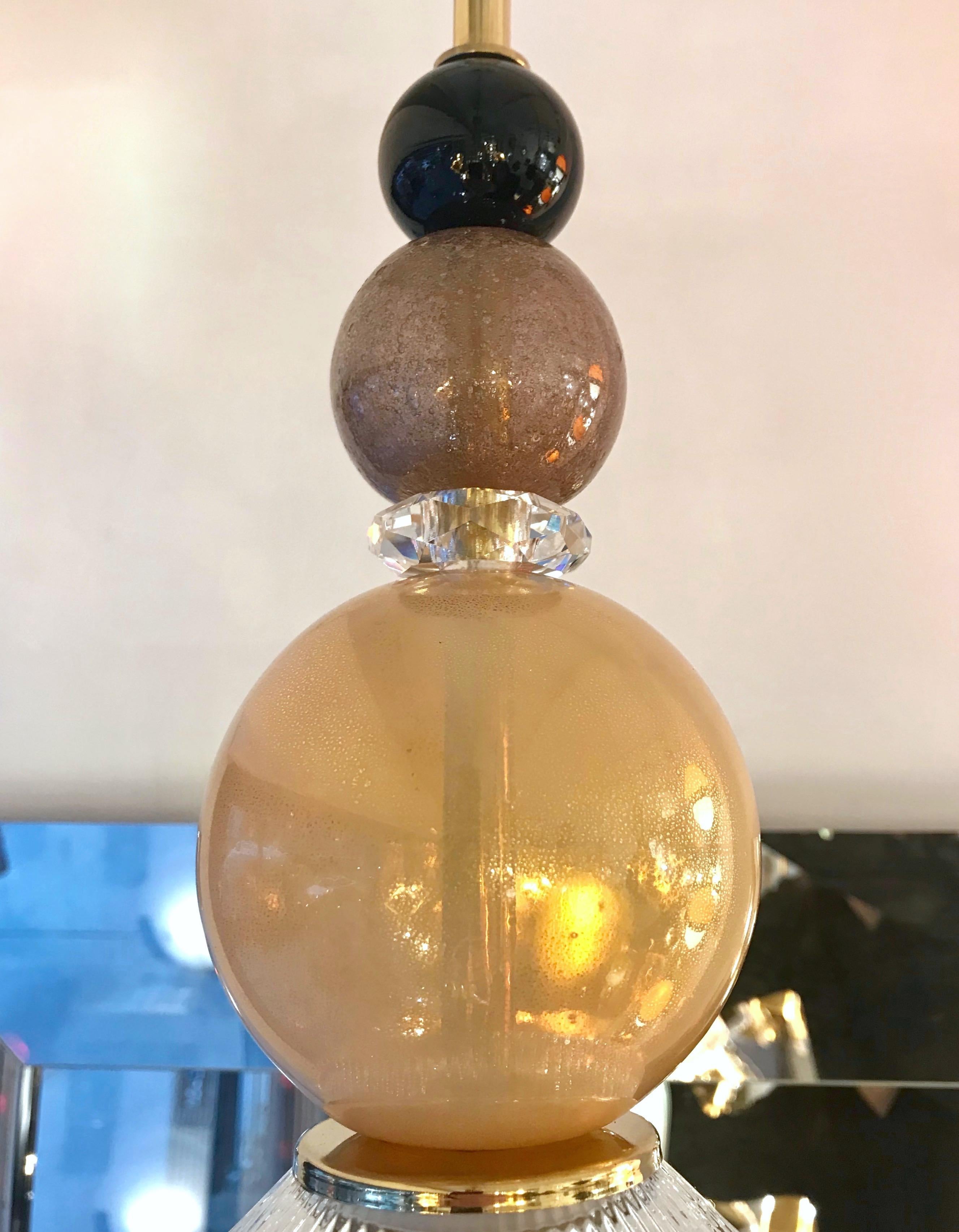 Pendentif en verre de Murano en laiton, cristal doré, noir, gris et vert, fait sur mesure par un Italien en vente 3