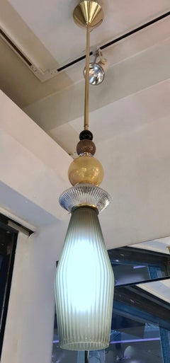 Custom Italian Crystal Gold Black Gray Green Murano Glass Brass Pendant Light