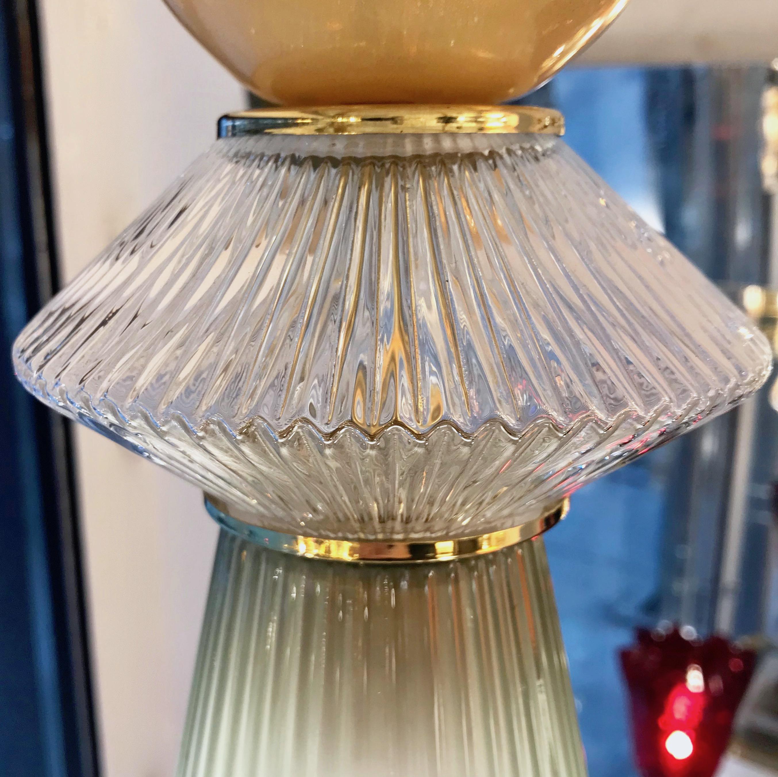 Organic Modern Custom Italian Crystal Gold Black Gray Green Murano Glass Brass Pendant Light For Sale