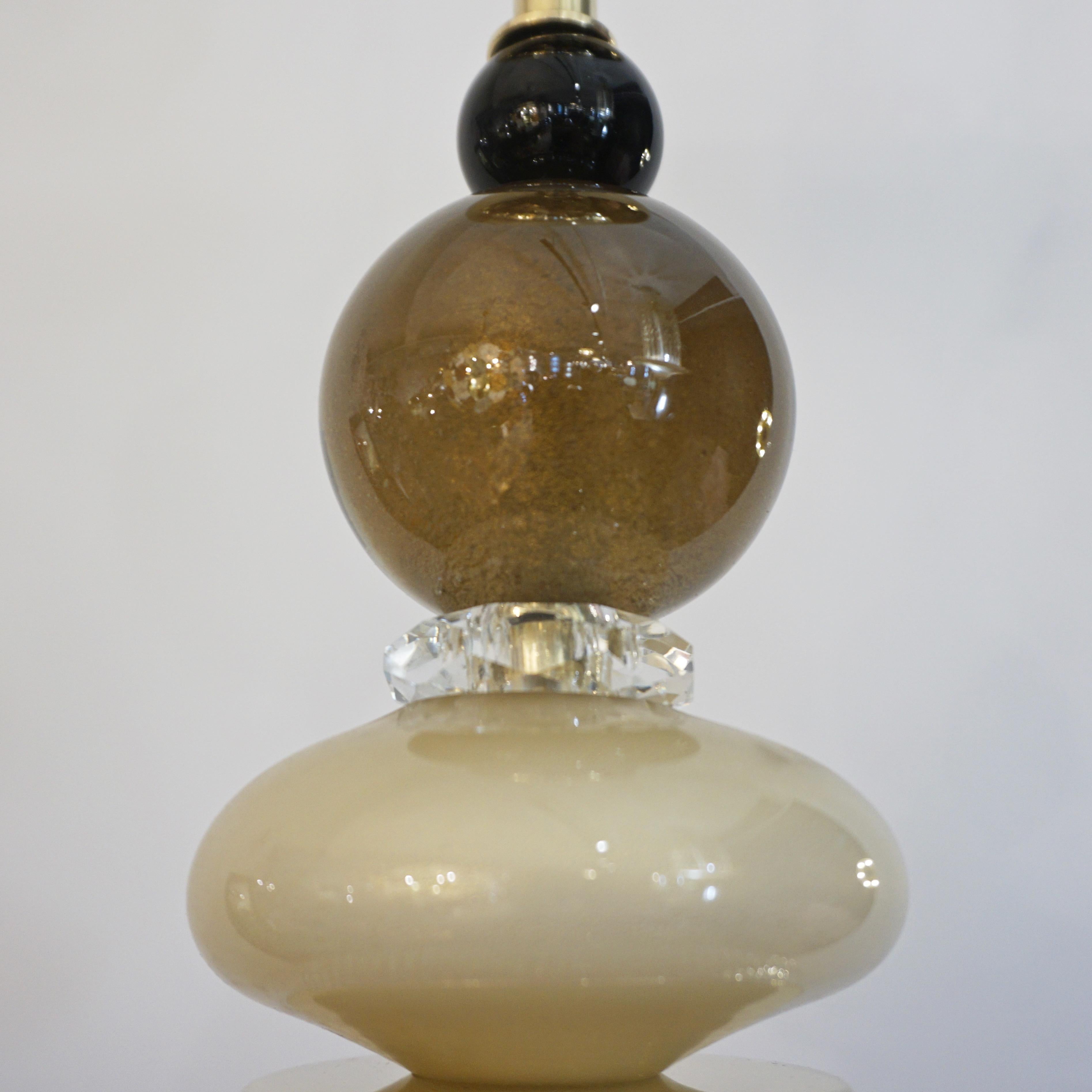 Organique Paire de lampes suspendues en cristal italien doré et en verre de Murano gris et vert, fabriquées sur mesure en vente