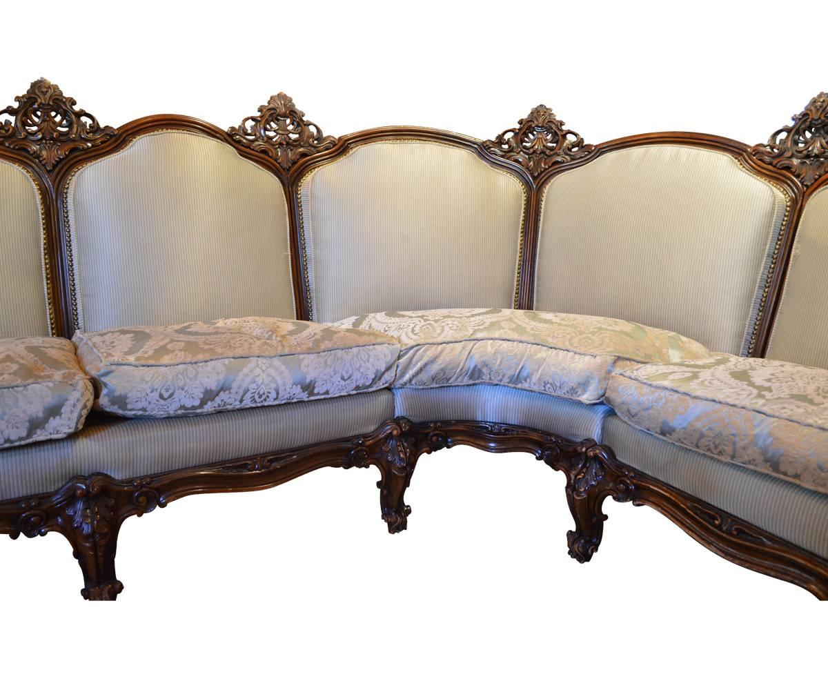 20th Century Custom Italian Louis XV Style Sectional with Two Chairs For Sale