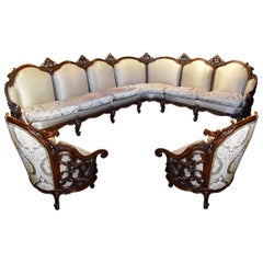 Antique Custom Italian Louis XV Style Sectional with Two Chairs