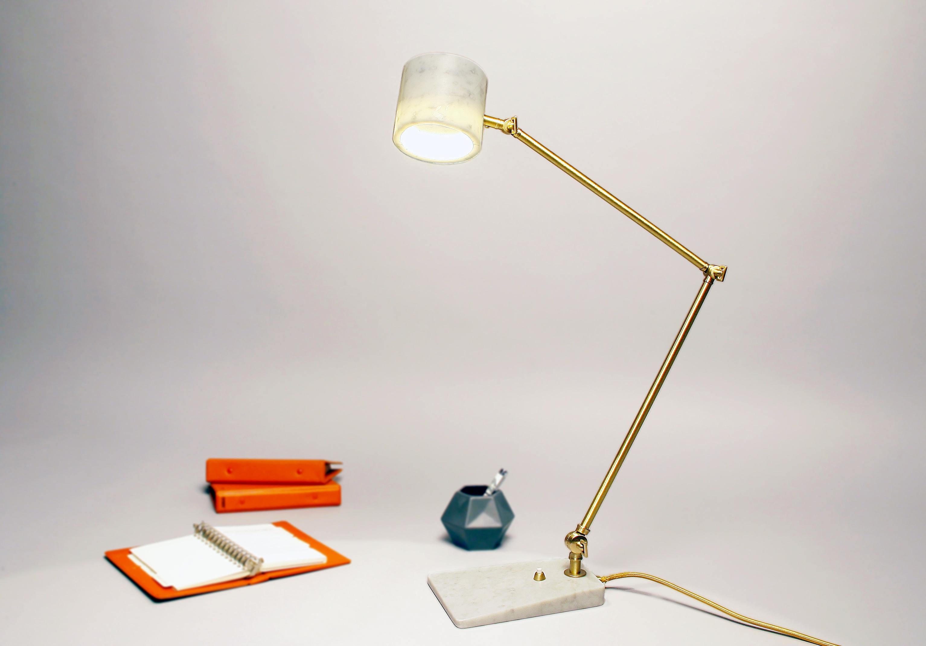 Hand-Crafted Custom Italian Mid-Century Modern Style Black Marble Brass Adjustable Table Lamp