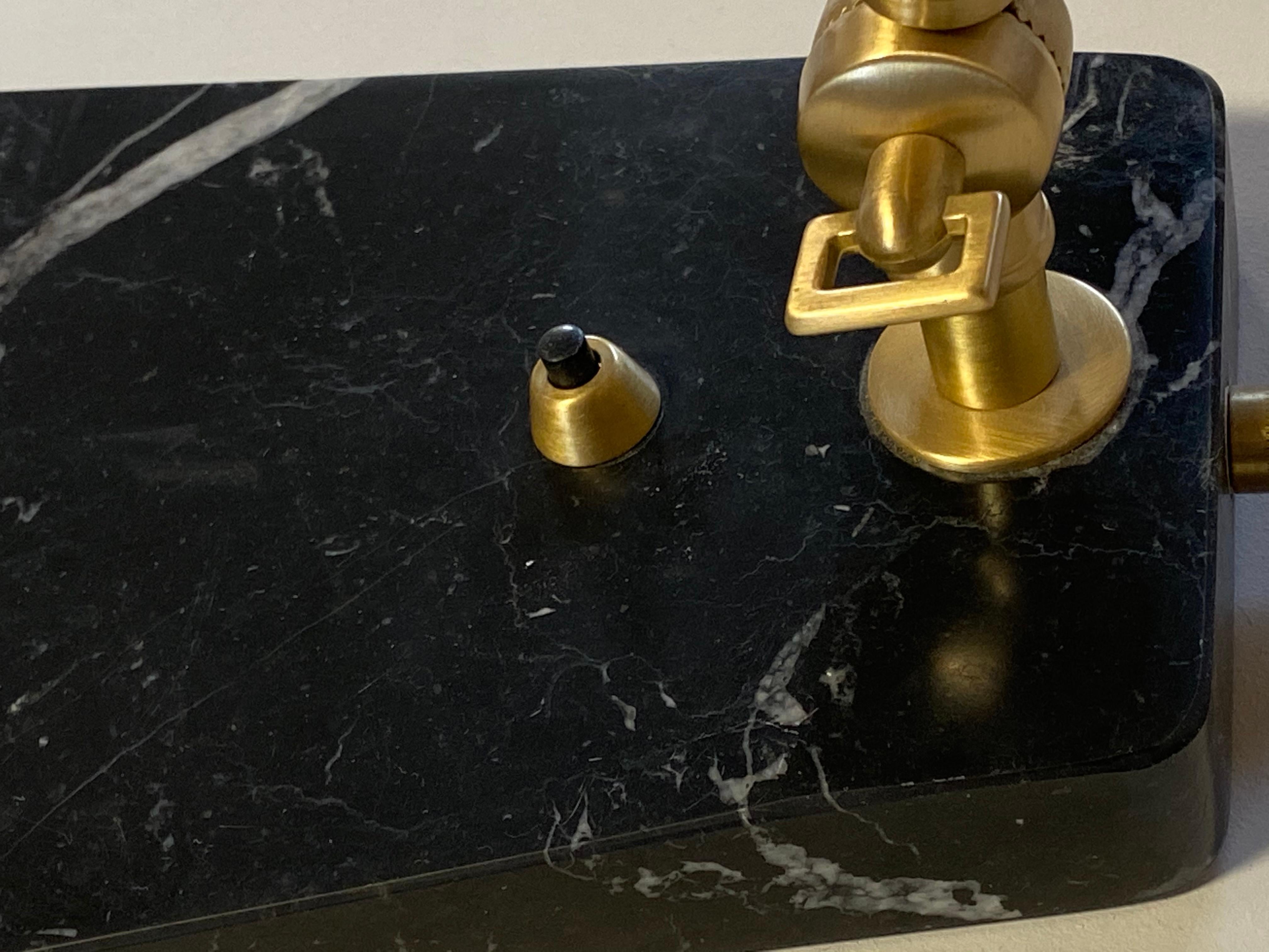 Contemporary Custom Italian Mid-Century Modern Style Black Marble Brass Adjustable Table Lamp