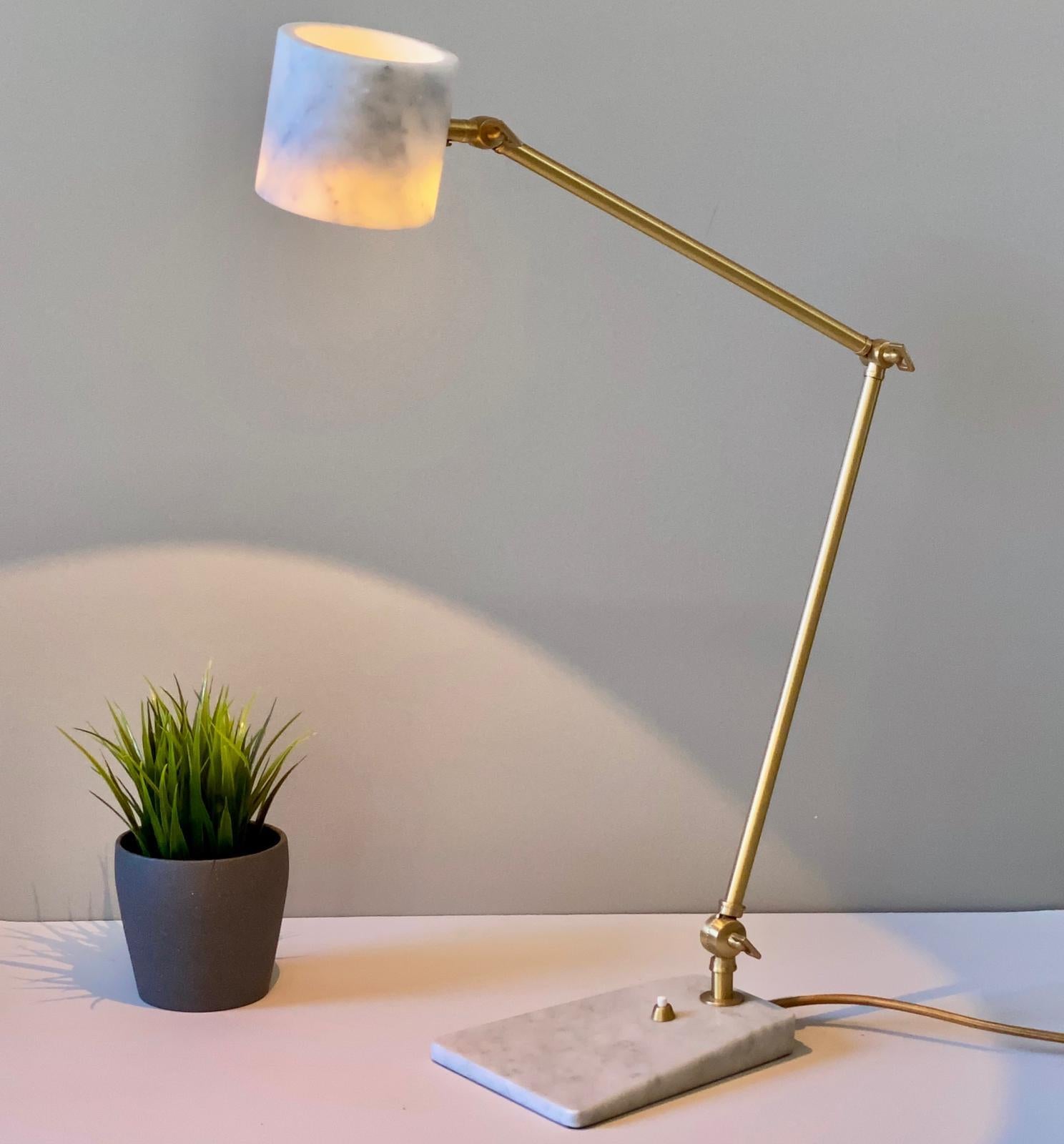 Custom Italian Mid-Century Modern Style Black Marble Brass Adjustable Table Lamp 1