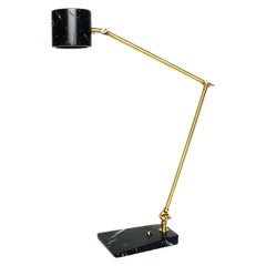 Custom Italian Mid-Century Modern Style Black Marble Brass Adjustable Table Lamp