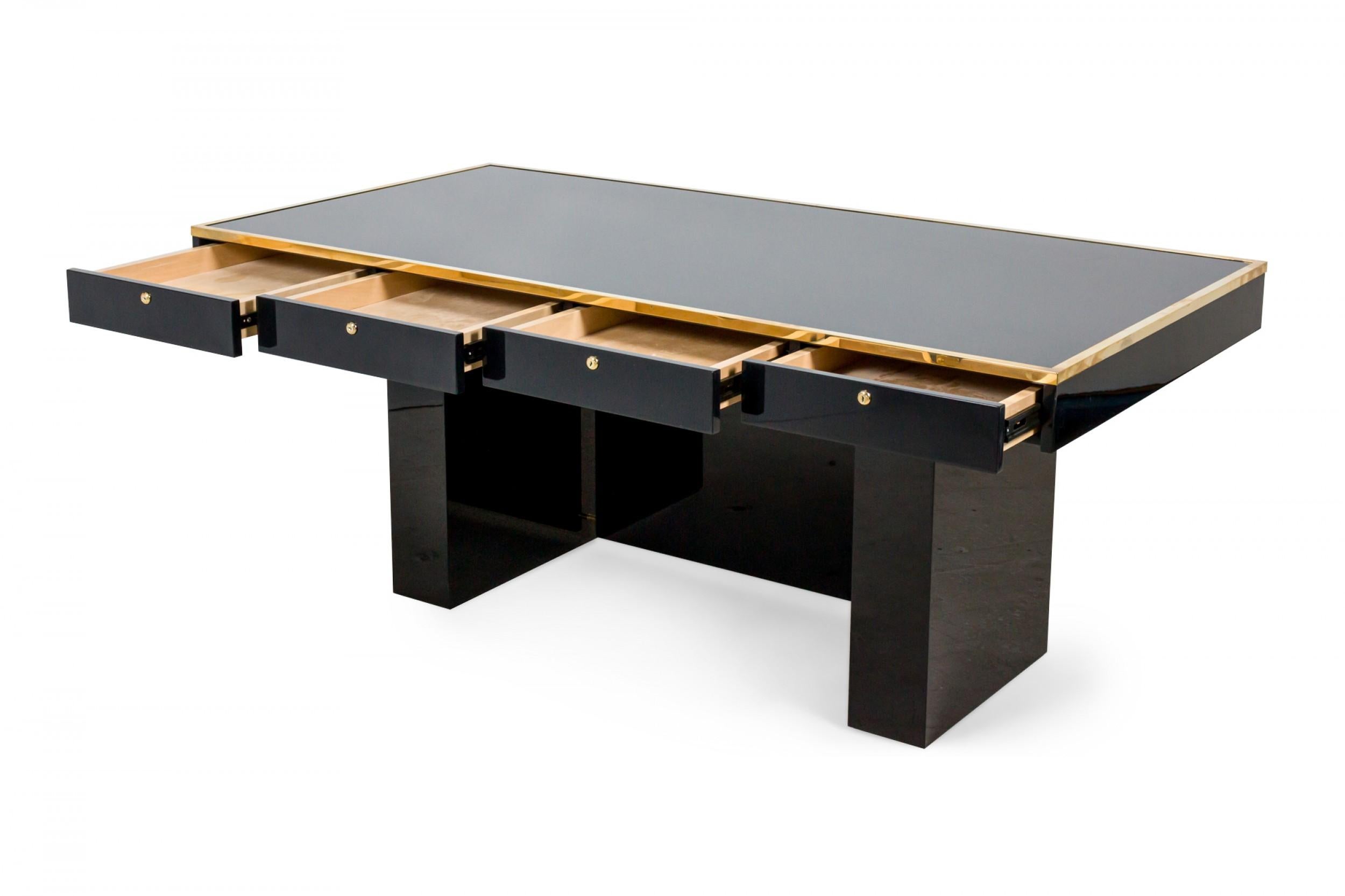 Custom Italian Mid-Century Style Black Lacquered Desk in the Style of Aldo Tura For Sale 1