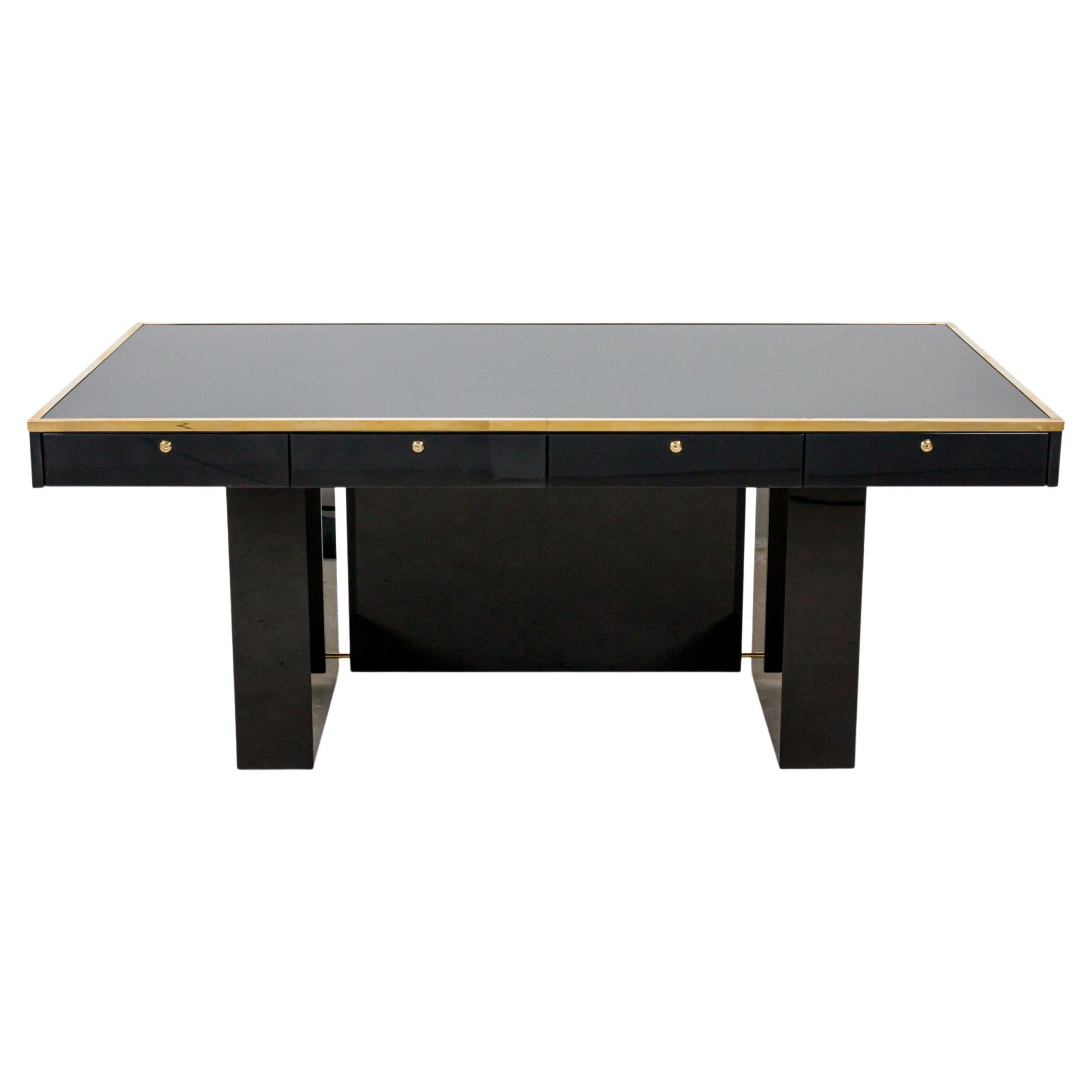 Custom Italian Mid-Century Style Black Lacquered Desk in the Style of Aldo Tura
