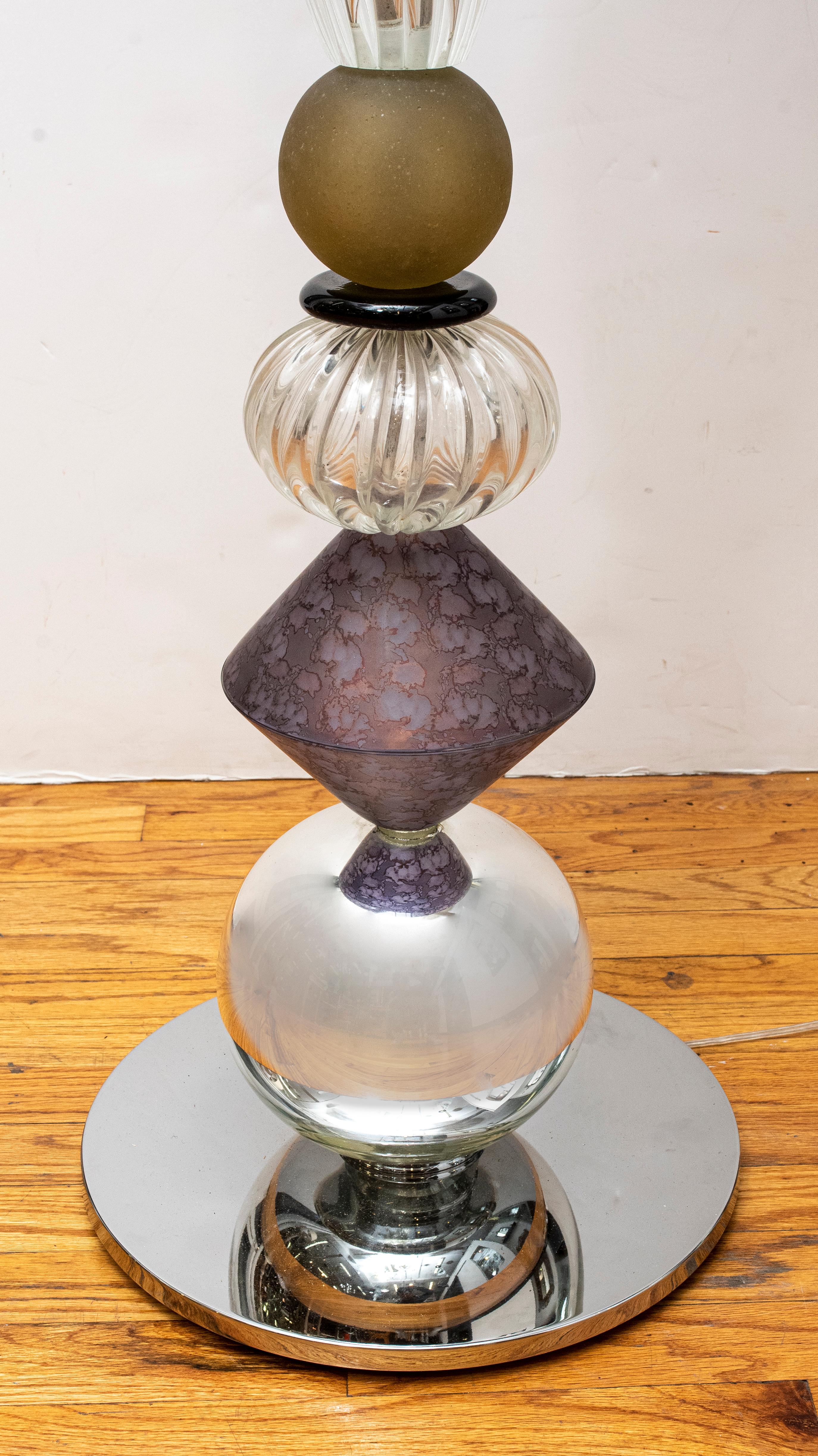 Post-Modern Custom Italian Postmodern Murano Glass Torchiere Lamps, Pair
