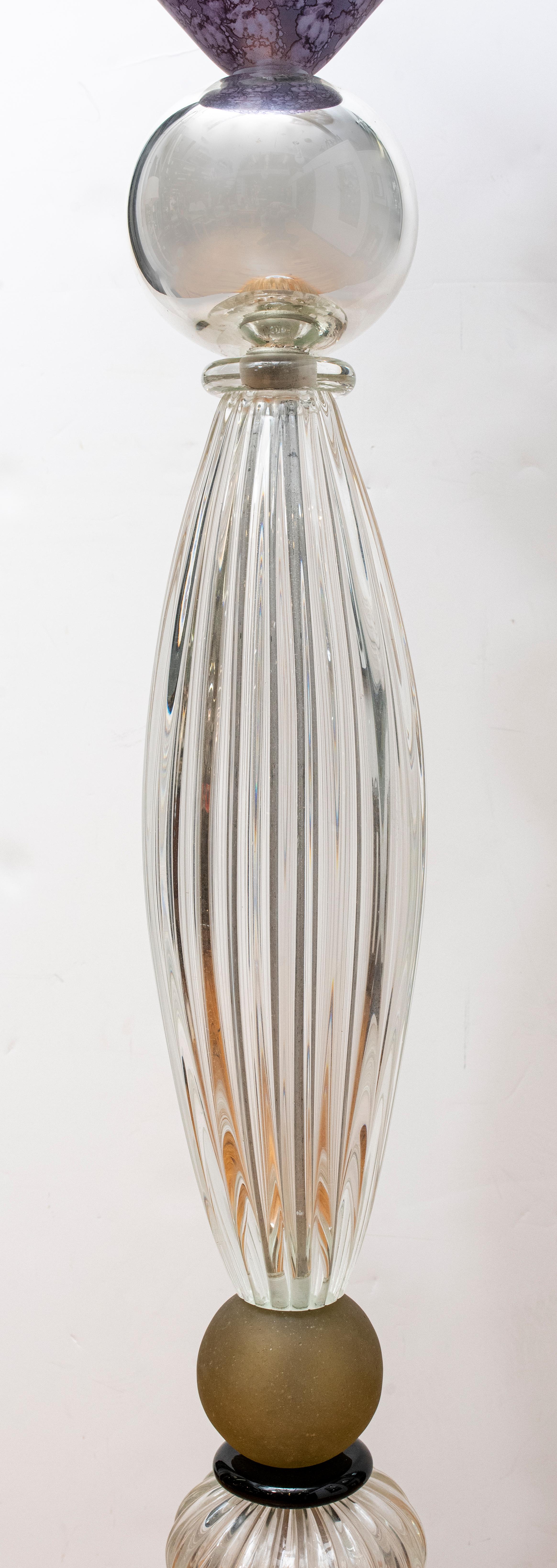 Custom Italian Postmodern Murano Glass Torchiere Lamps, Pair In Good Condition In Astoria, NY