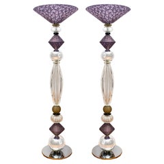 Custom Italian Postmodern Murano Glass Torchiere Lamps, Pair