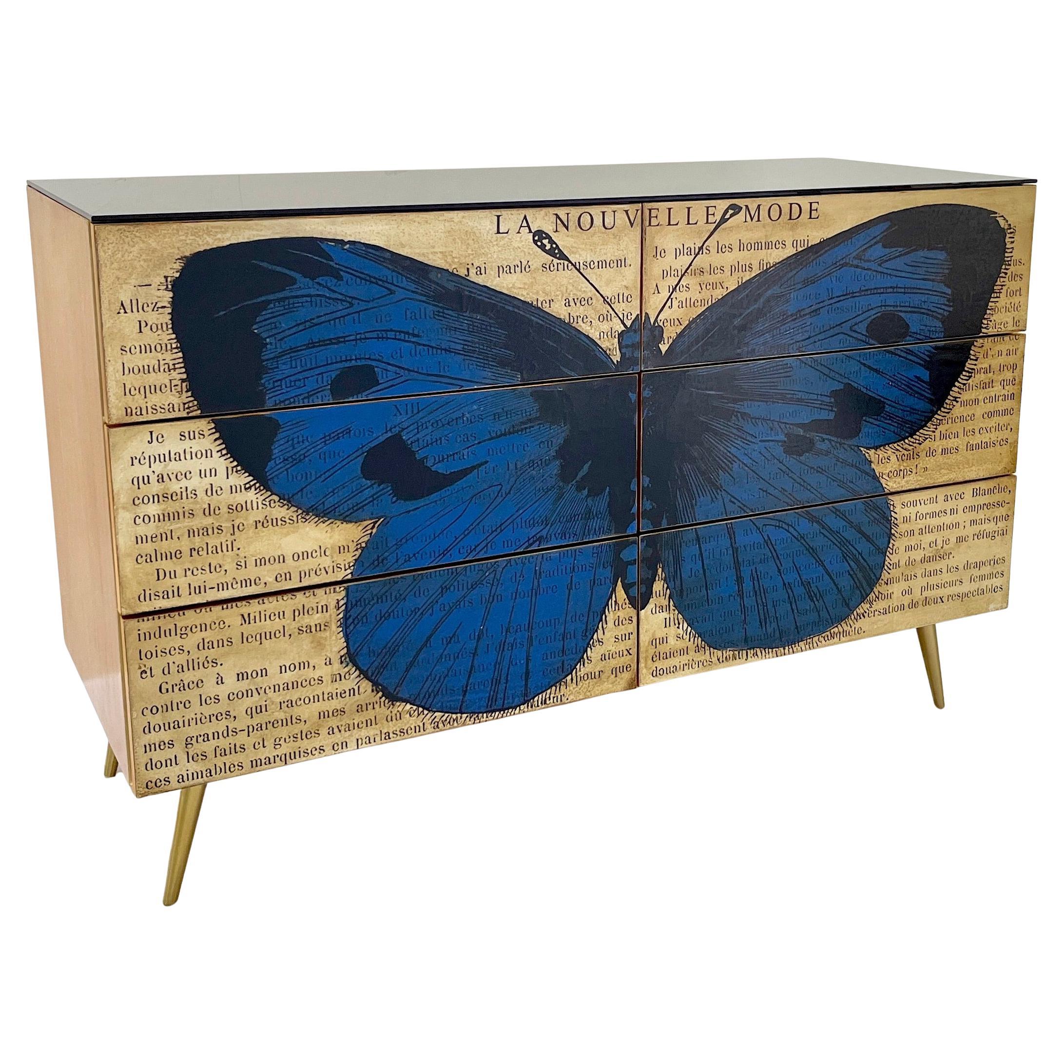 Personalizado Italiano Impreso Pop Art Negro Azul Mariposa Madera Lacada Arcón/Escritorio en venta 8