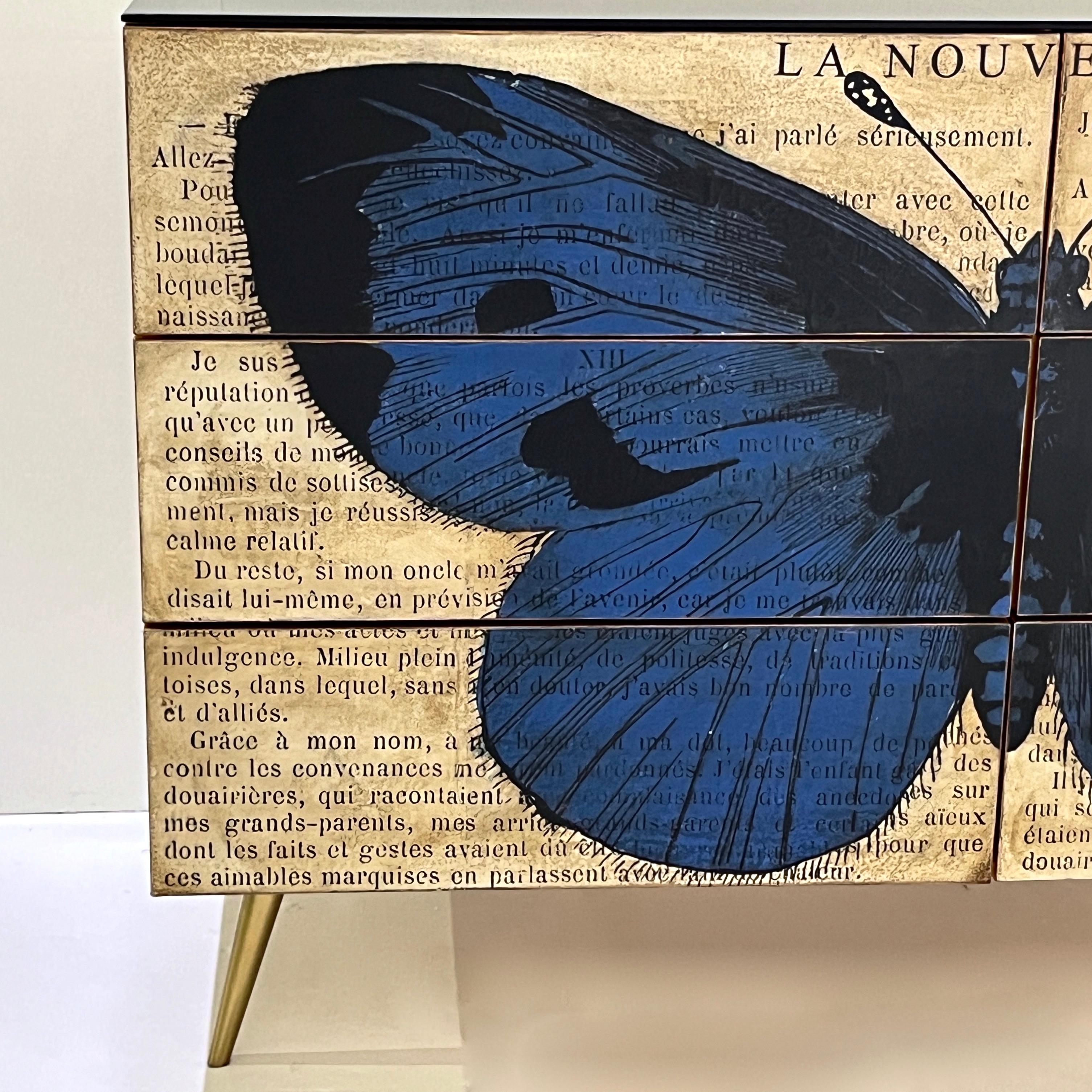 Personalizado Italiano Impreso Pop Art Negro Azul Mariposa Madera Lacada Arcón/Escritorio en venta 11
