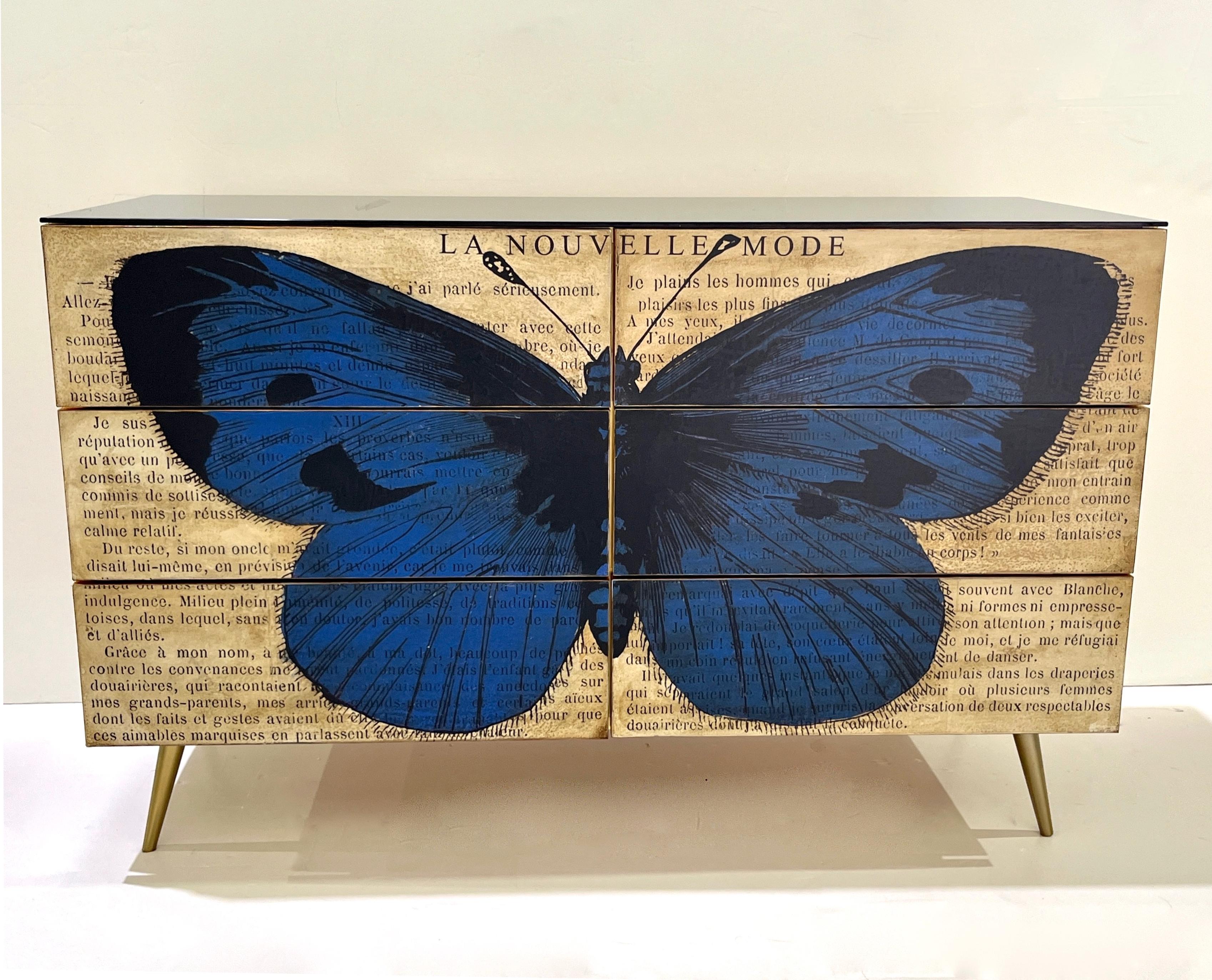 Personalizado Italiano Impreso Pop Art Negro Azul Mariposa Madera Lacada Arcón/Escritorio en venta 12