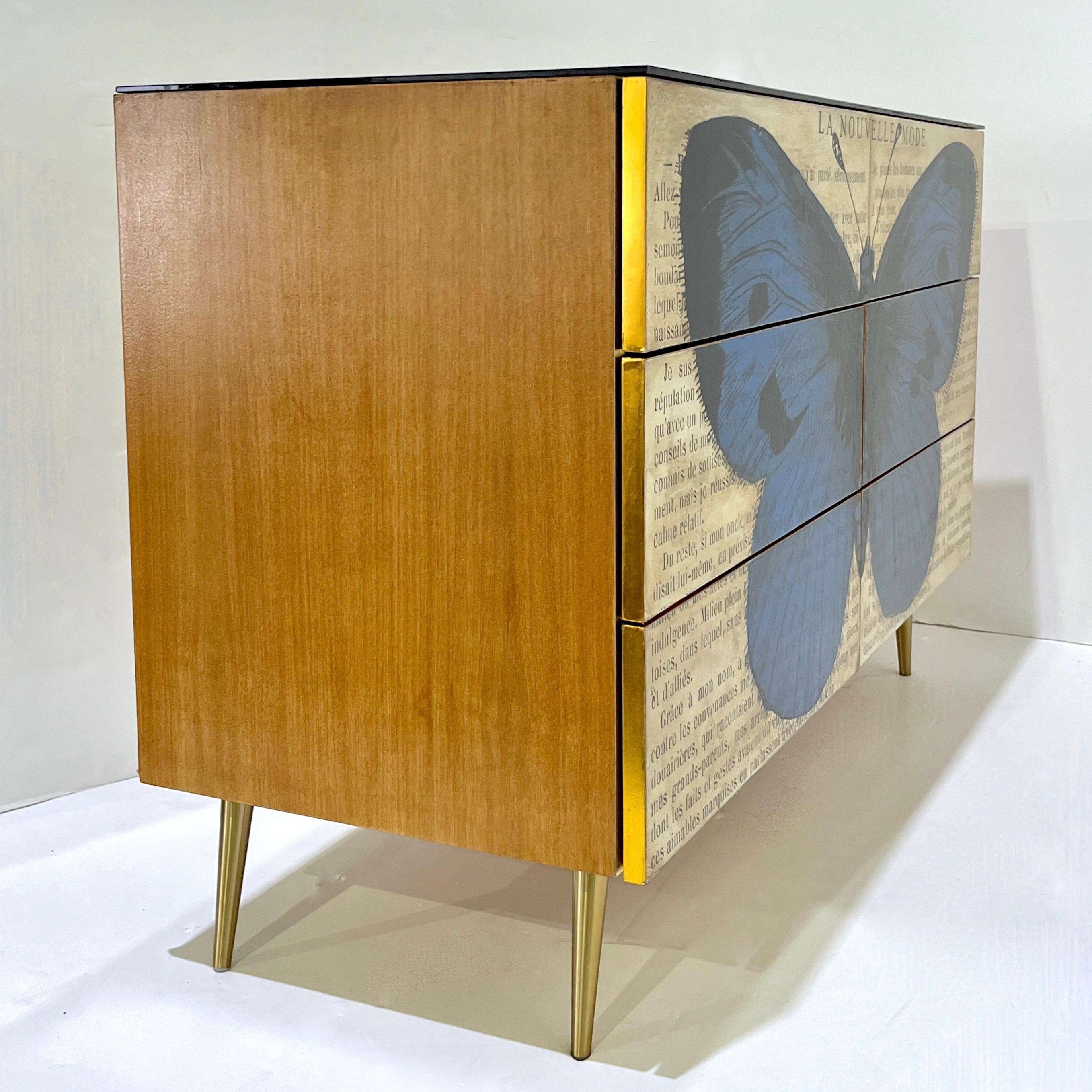 Personalizado Italiano Impreso Pop Art Negro Azul Mariposa Madera Lacada Arcón/Escritorio Hecho a mano en venta