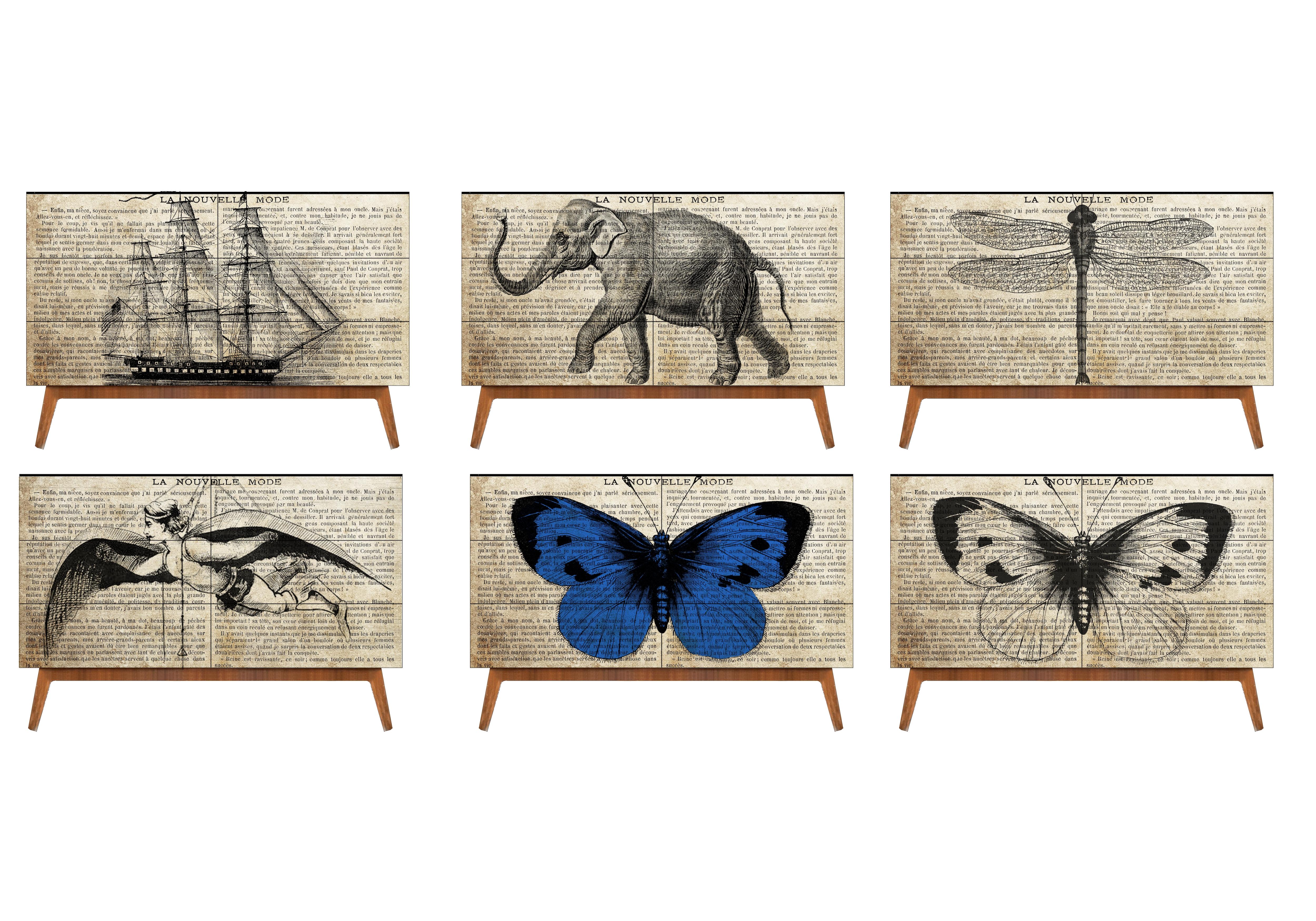 Personalizado Italiano Impreso Pop Art Negro Azul Mariposa Madera Lacada Arcón/Escritorio en venta 1