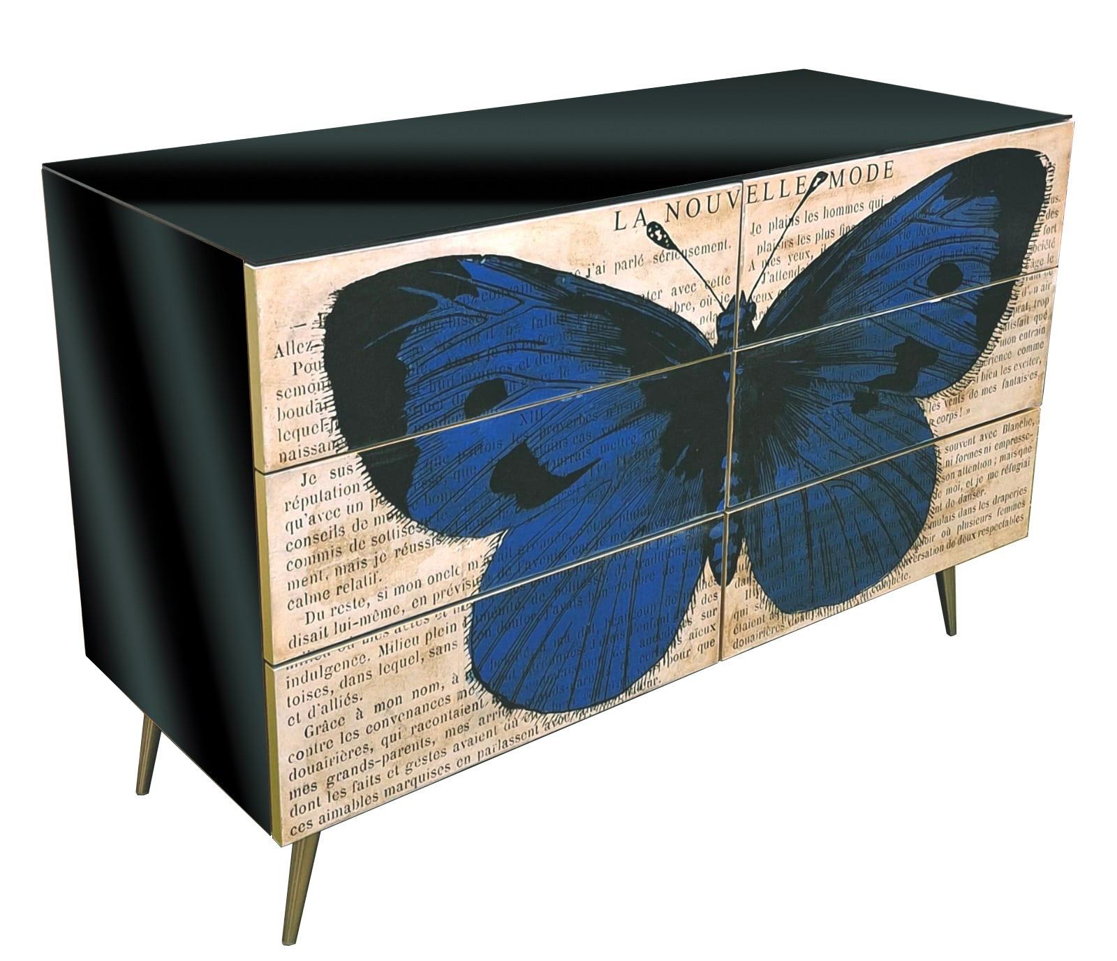 Personalizado Italiano Impreso Pop Art Negro Azul Mariposa Madera Lacada Arcón/Escritorio en venta 2
