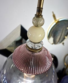Custom Italian Purple Crystal Gold and Gray Smoked Murano Glass Pendant Light