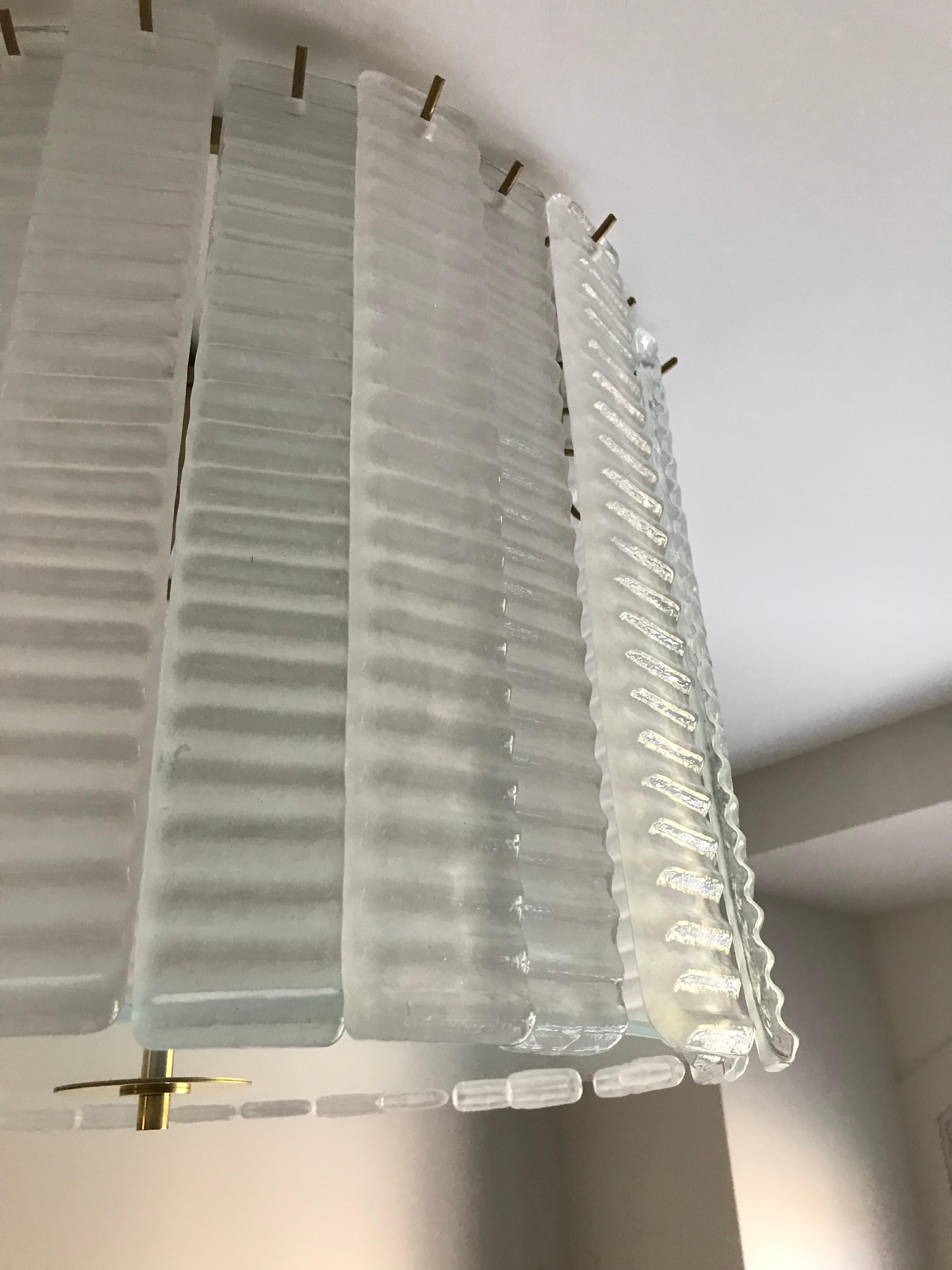 Custom Italian Textured Crystal Frosted Murano Glass Brass Round Flush Mount In New Condition For Sale In New York, NY
