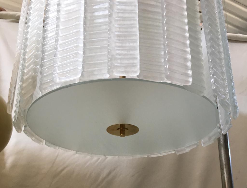 Custom Italian Textured Crystal Frosted Murano Glass Brass Round Flush Mount For Sale 3
