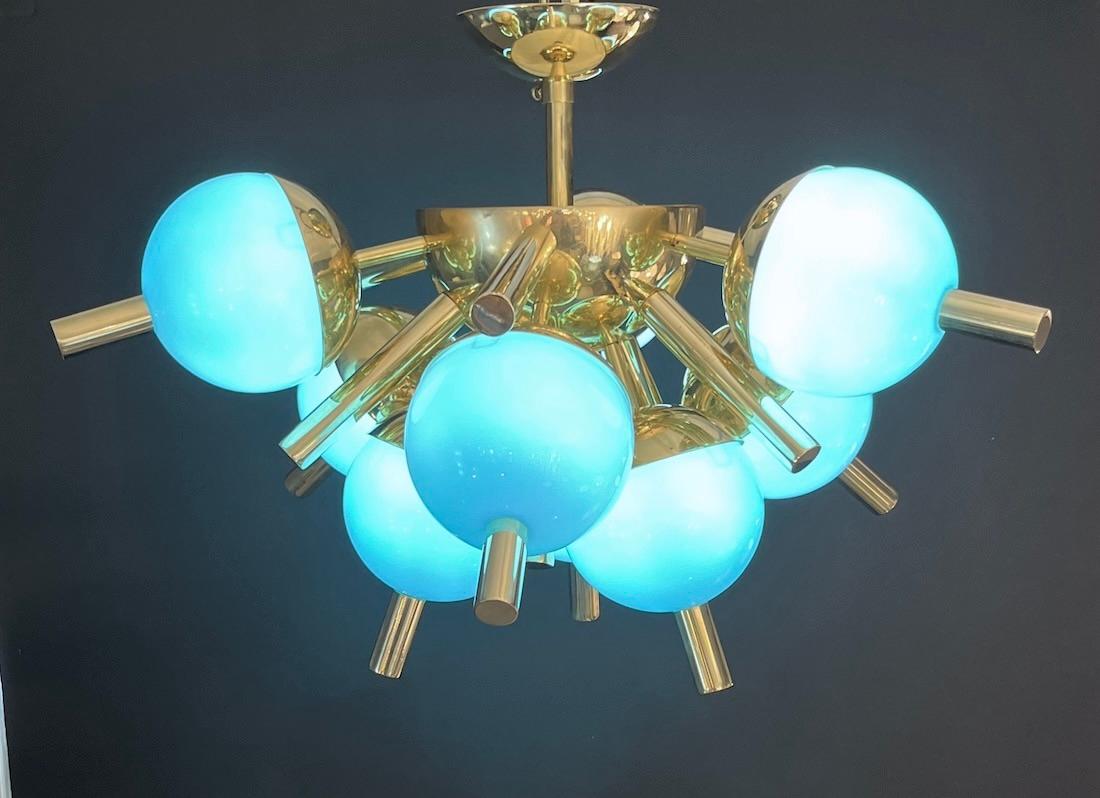 Benutzerdefinierte Italienisch Türkis Gold Murano Glas Messing Sputnik Globus Flushmount im Angebot 5