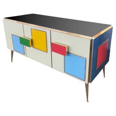 Individuelles italienisches Weiß Schwarz Blau Gelb Geometrisches Postmodernes Kabinett/Sideboard